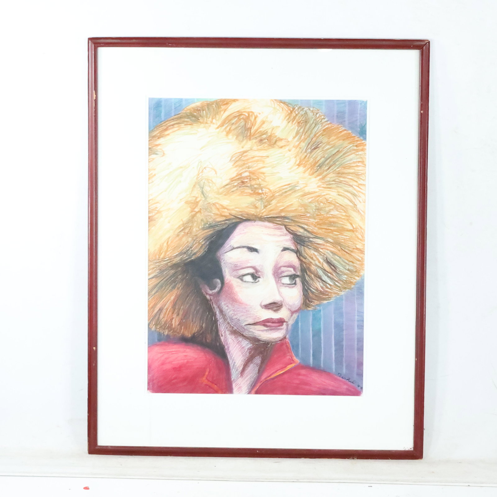 Bendid, Crayon Drawing Woman Wearing Large Fur Hat (1 of 9)