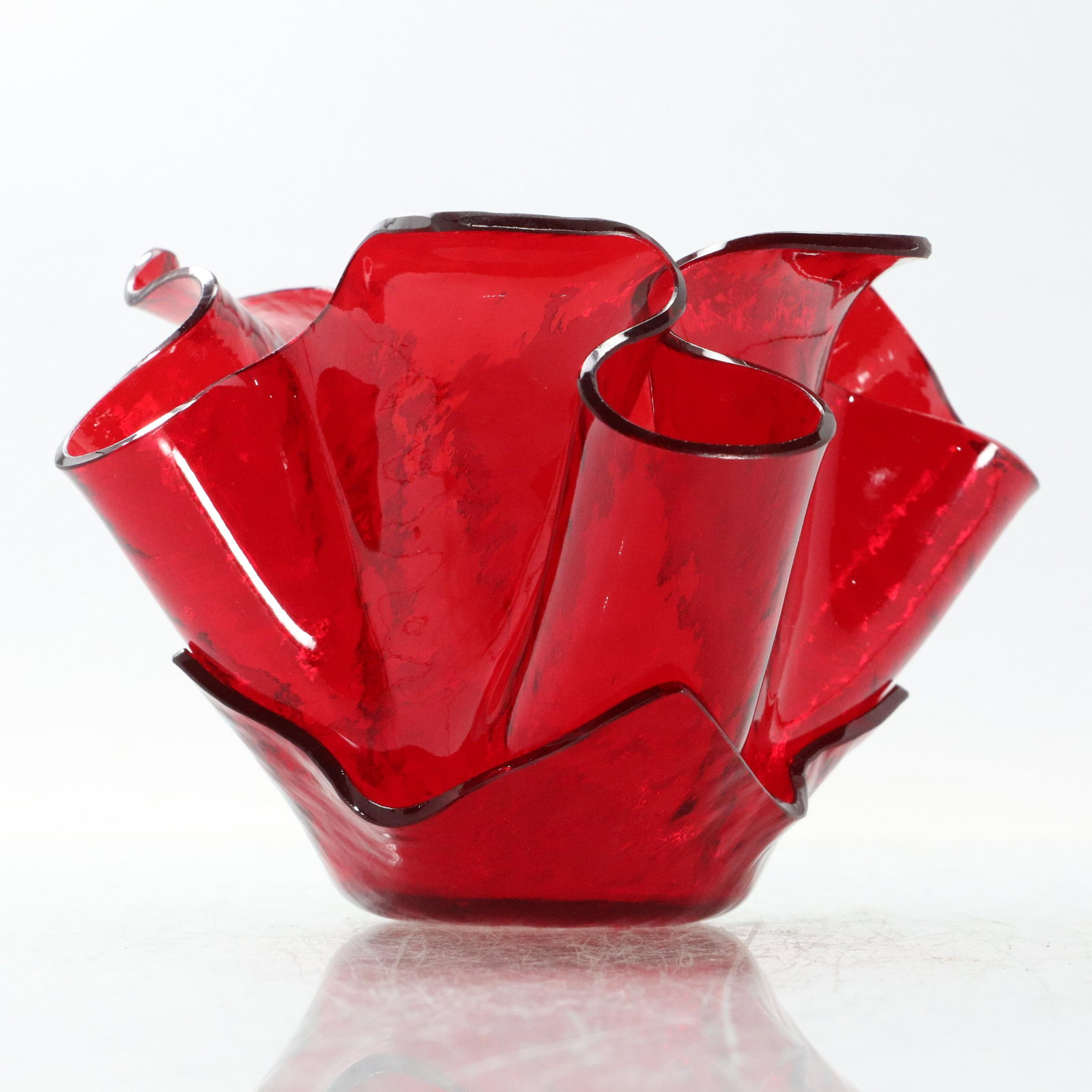 Signed Red Studio Glass Handkerchief Bowl / Vase: Signed Red Studio Glass Handkerchief Bowl / Vase. Signed on base. Size: 4 h 5 w