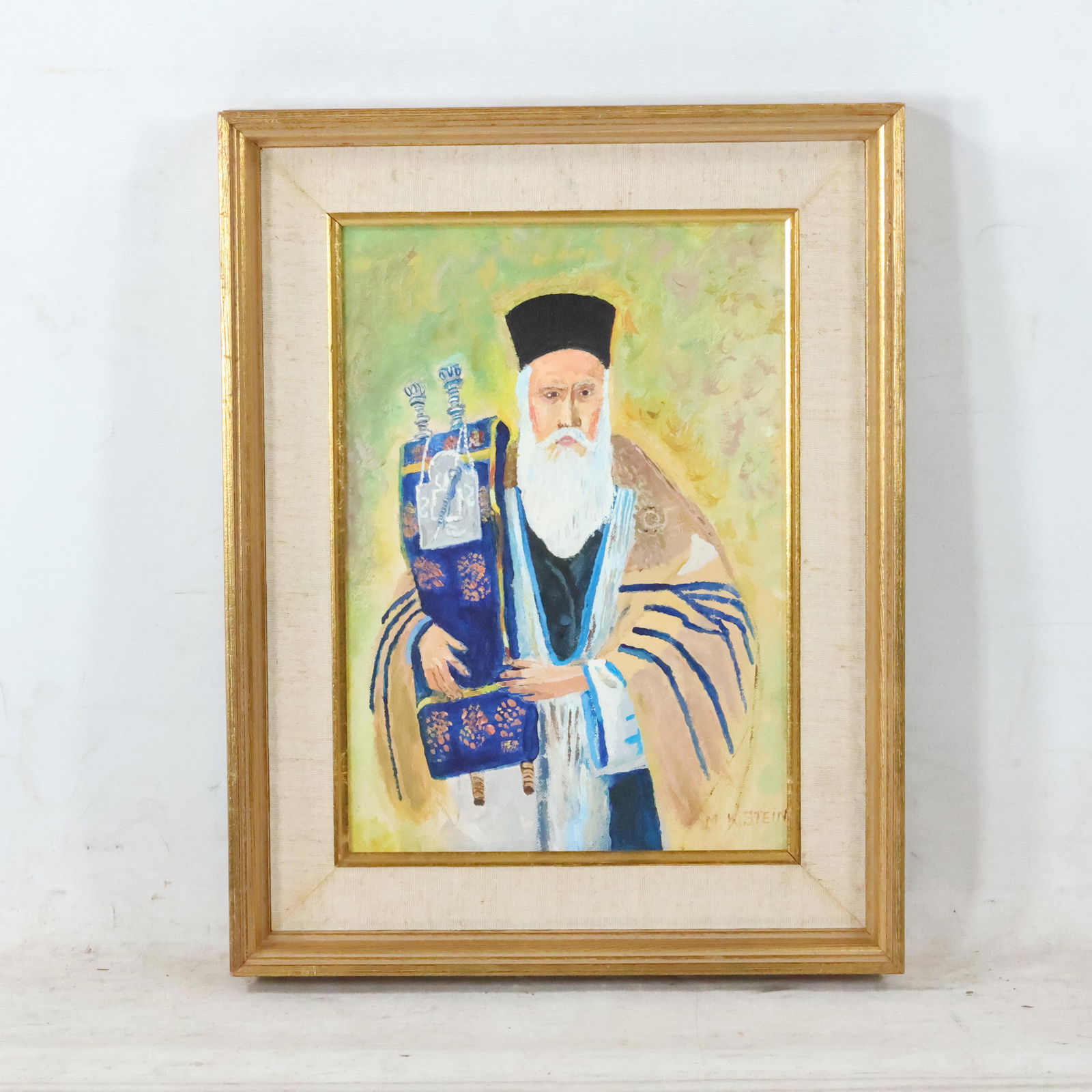 Signed M K Stein, Oil Painting, Rabbi Holding Torah (1 of 9)