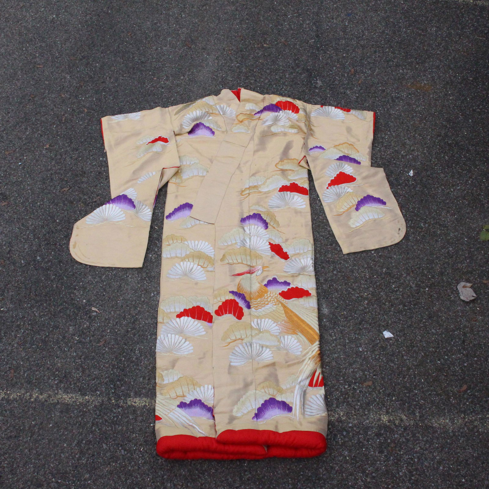 Silk Gold Thread Embroidered Kimono Phoenix Bird Floral (1 of 8)