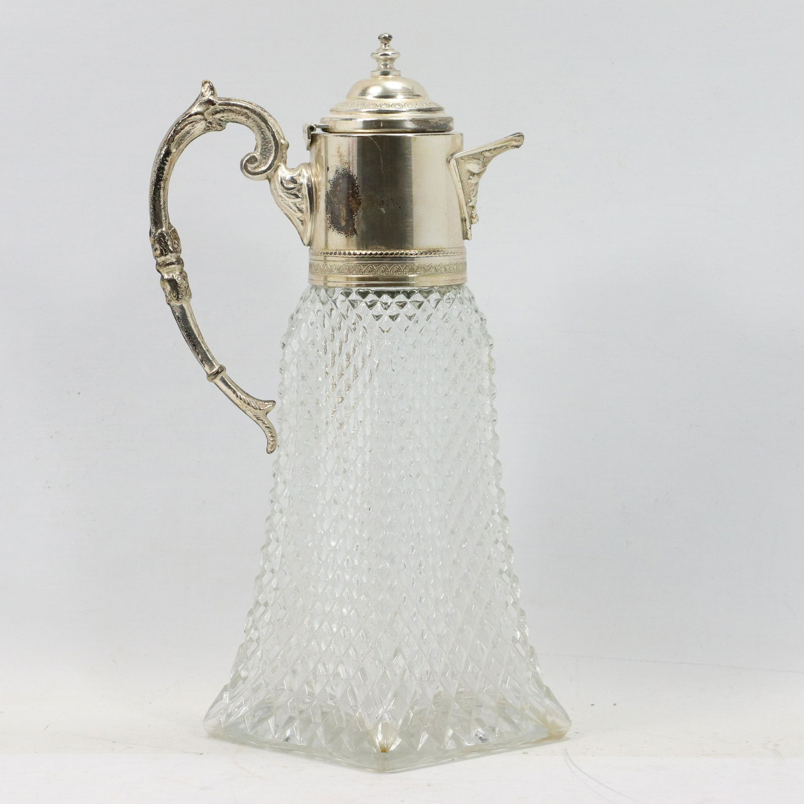 Silver Plate Top Elegant Pressed Glass Water Pitcher (1 of 6)