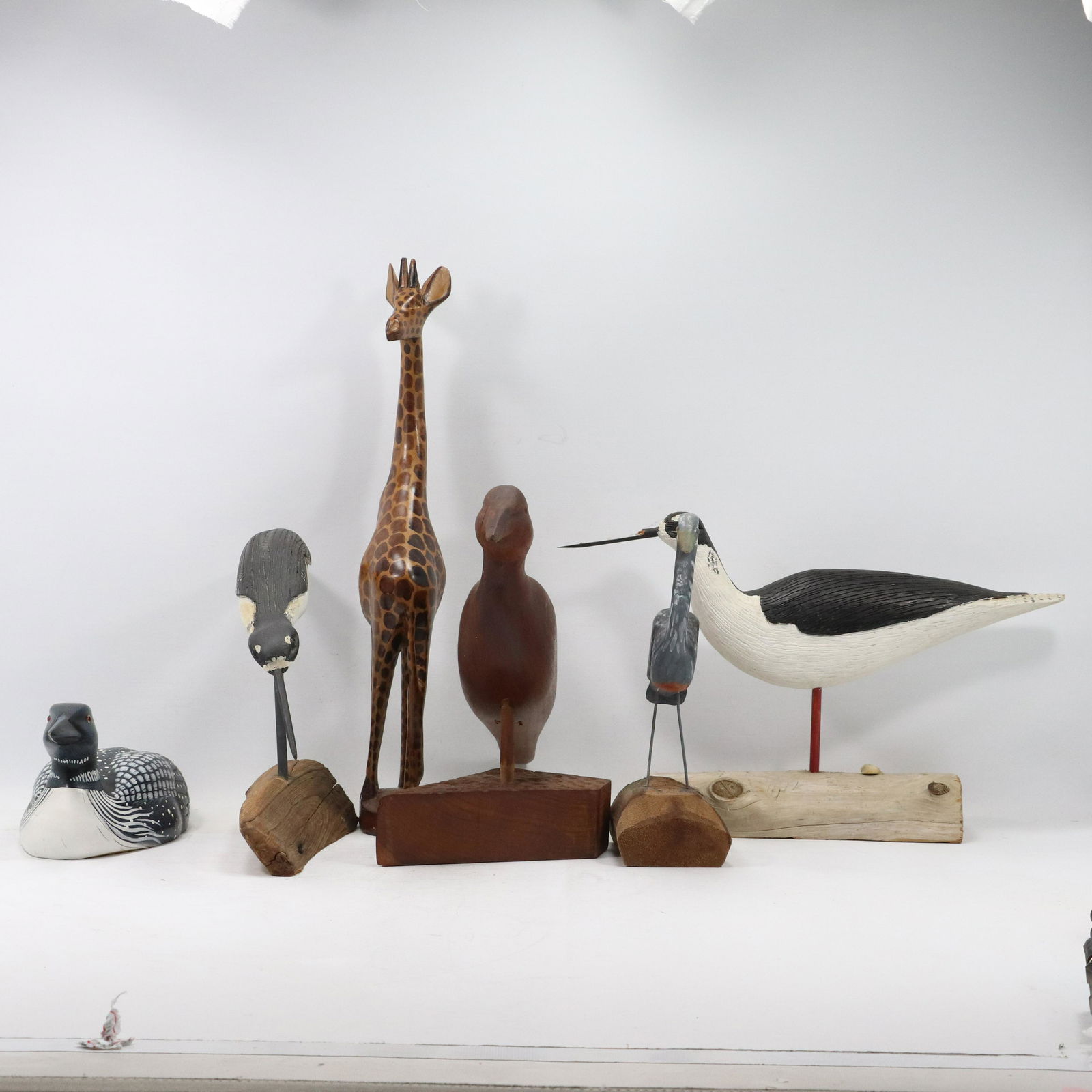 4 Signed Carved Wood Shore Birds, 1 Signed Duck Decoy & (1 of 18)