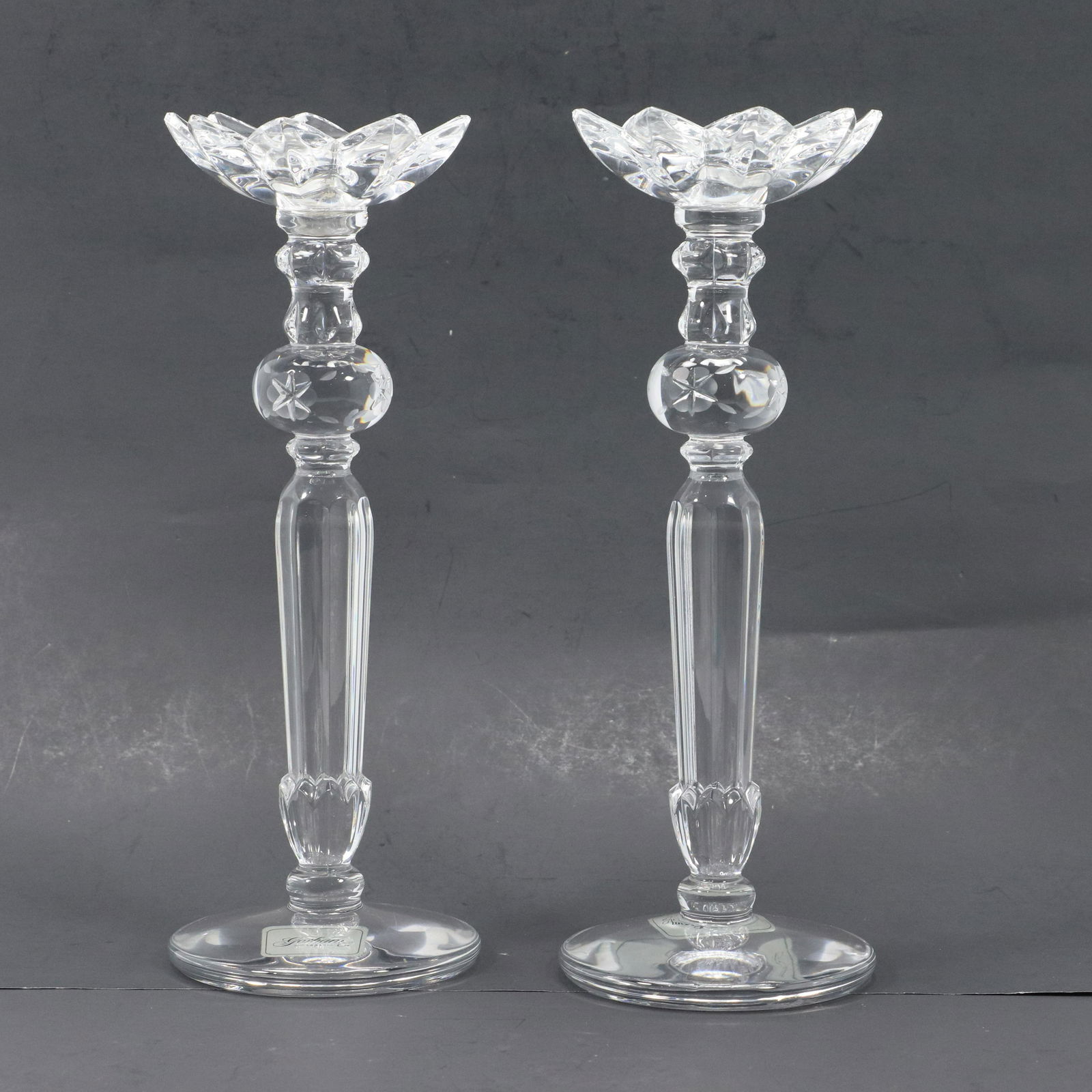 [2] Gorham Crystal Glass Tall Flower Form Candlesticks (1 of 10)