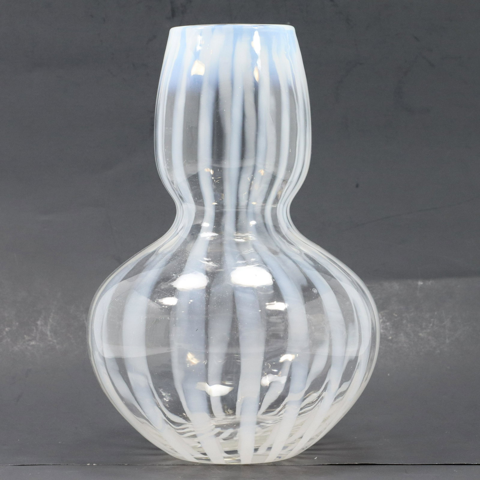 Vintage Opalescent Lines Gourd Shape Vase: Vintage Opalescent Lines Gourd Shape Vase. size: 10.25h 7w