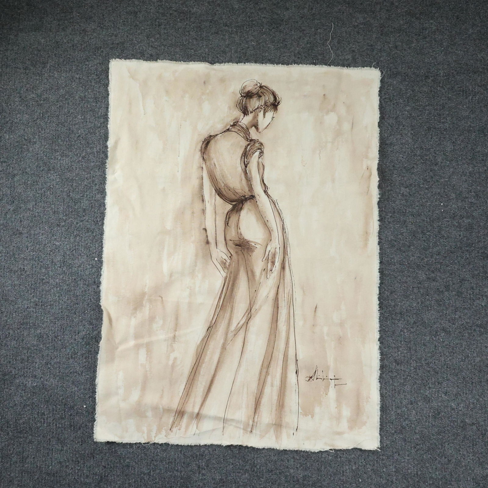 Signed Clothing Fashion Rendering Ink Sketch on Fabric (1 of 9)