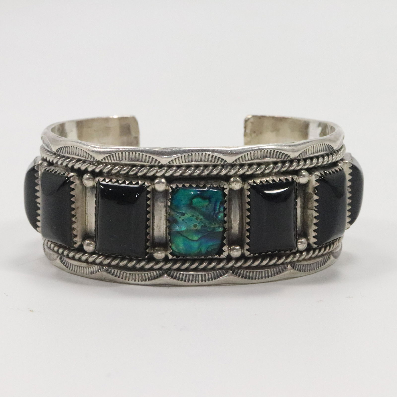 Sterling Silver Black Onyx & Abalone Cuff Bracelet (1 of 7)