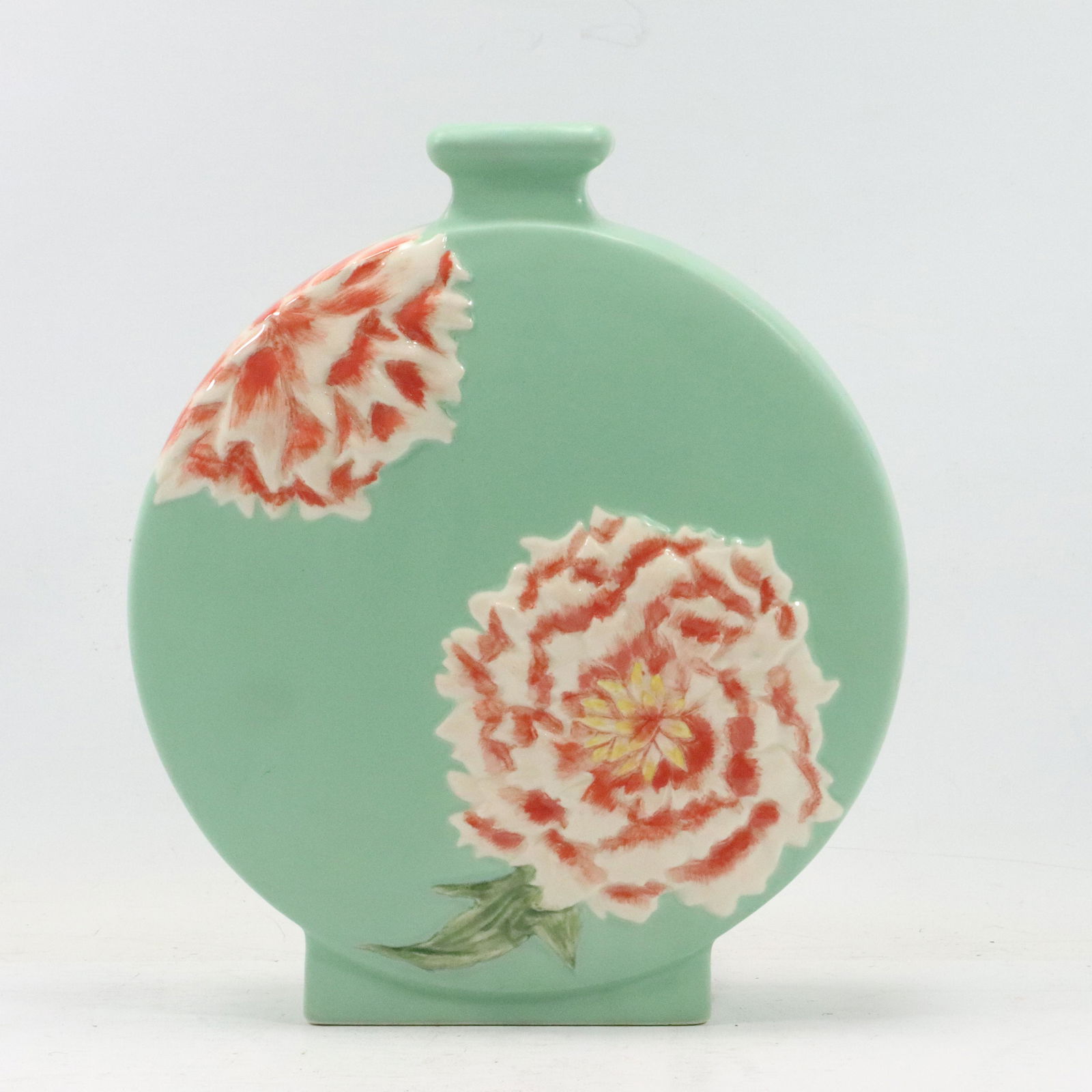 Green Ceramic Circle Vase with Large Flowers (1 of 8)