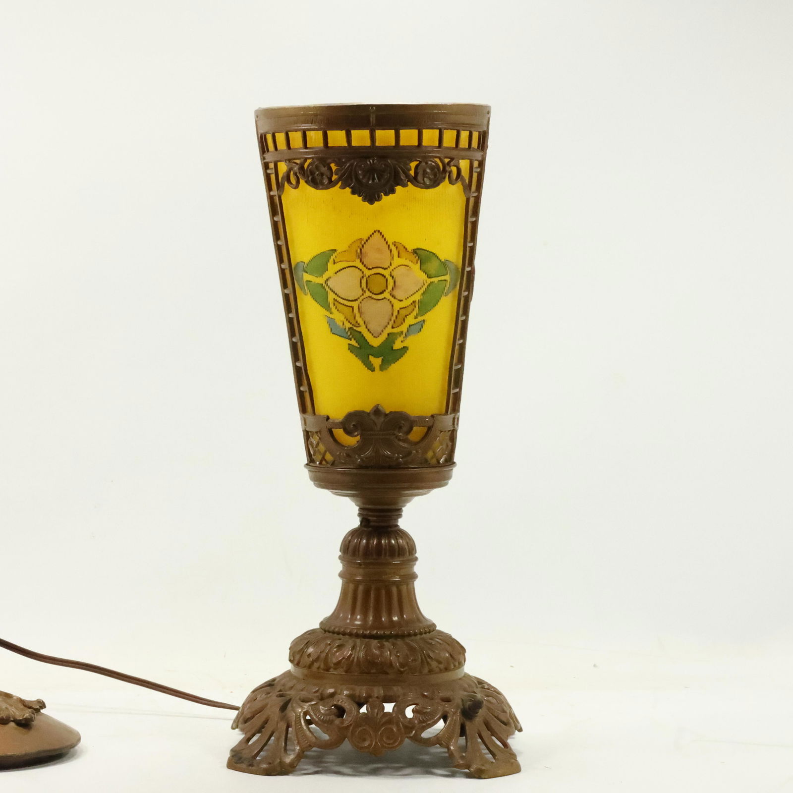 1920 Art Deco Reverse Paint Glass Panel Table Top Lamp (1 of 11)