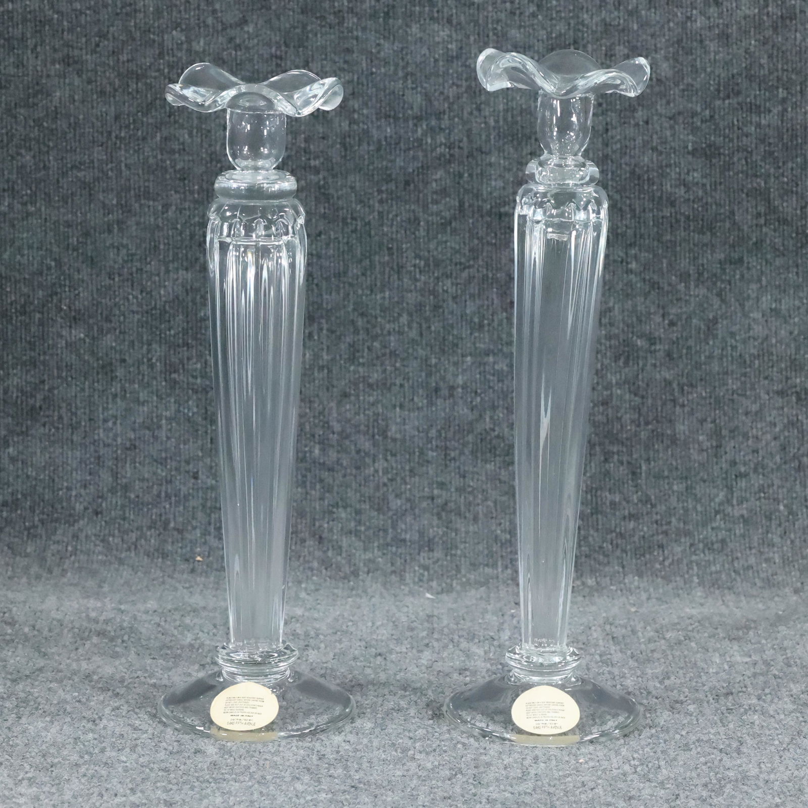 2 Hand Blown "Saks Fifth Ave" Tall Glass Candlesticks (1 of 8)