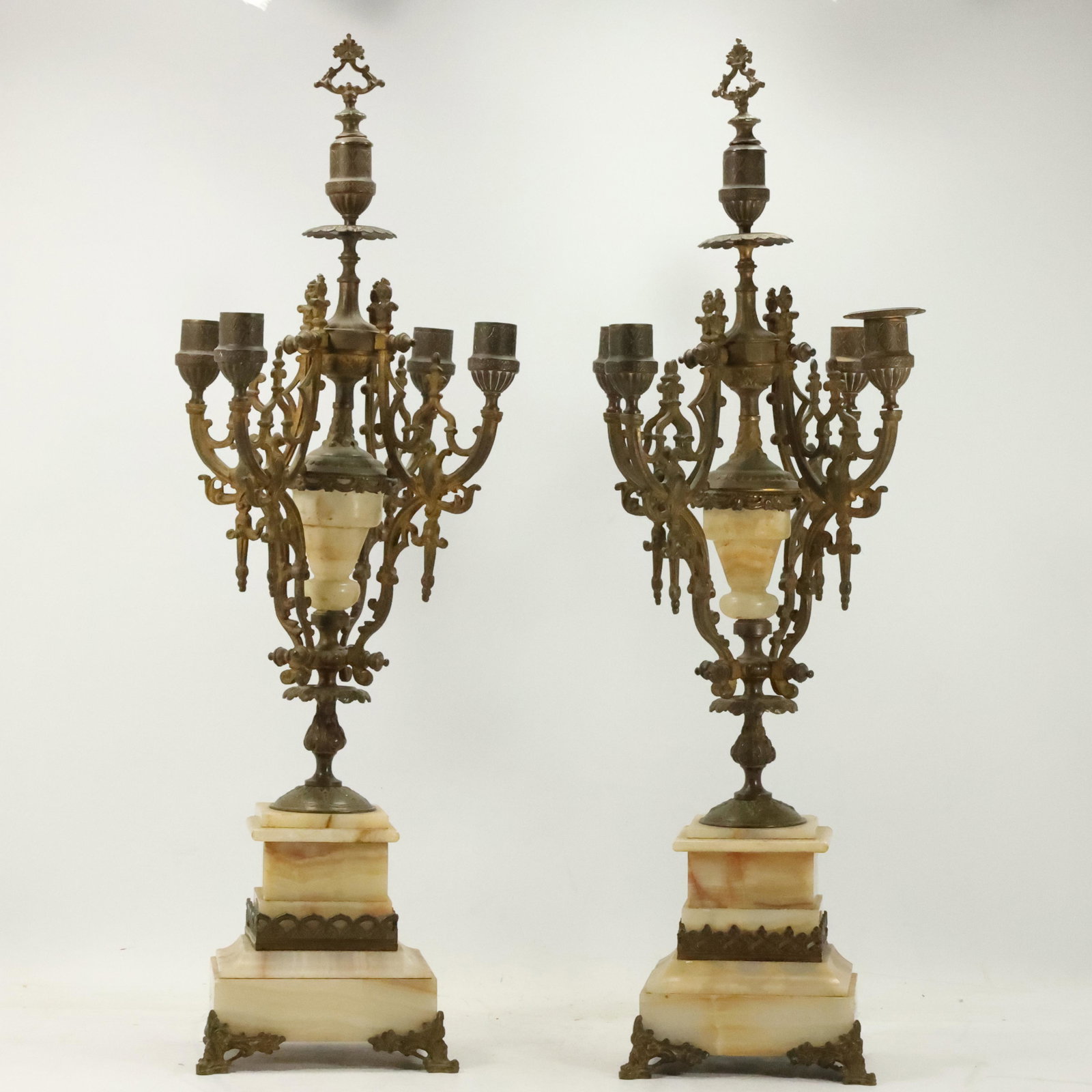 Pair Fancy Renaissance Bronze & Onyx Candelabras 24 in. (1 of 15)