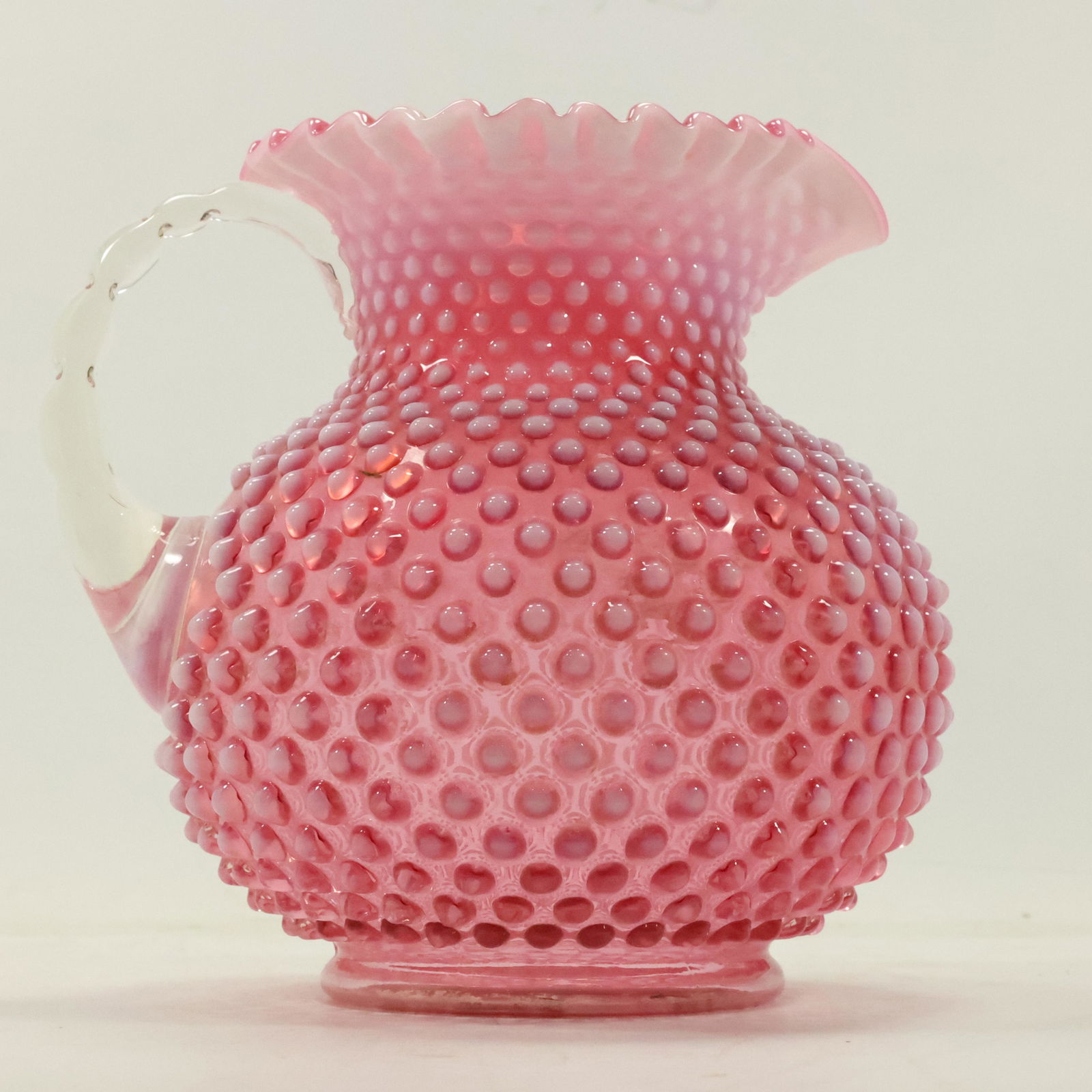 Vintage Pink Glass Water Pitcher Opalescent Hobnail (1 of 8)