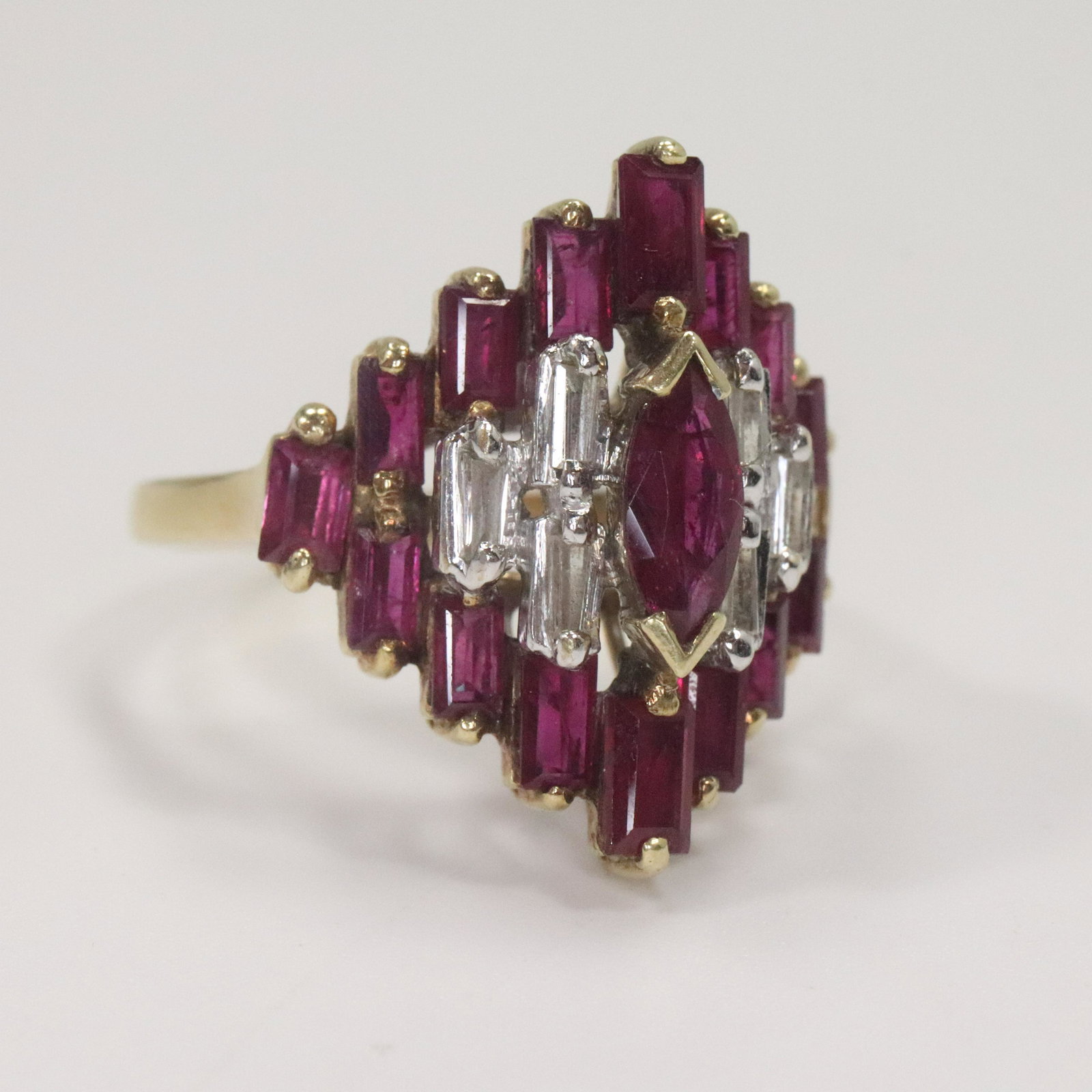14K Yellow Gold Rubies Diamonds Art Deco Cocktail Ring (1 of 5)
