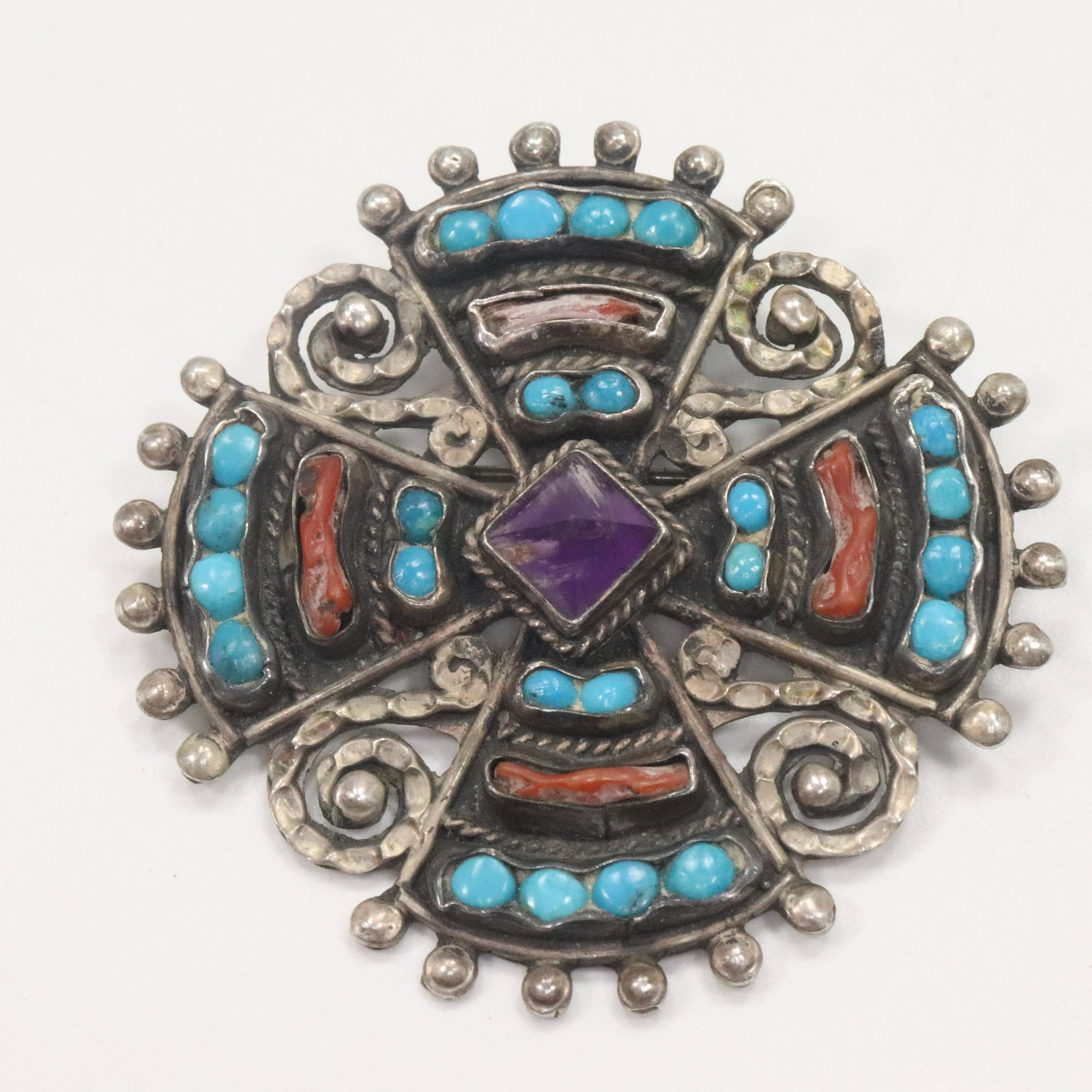 .925 Mexico Sterling Silver Fancy Turquoise Brooch (1 of 5)