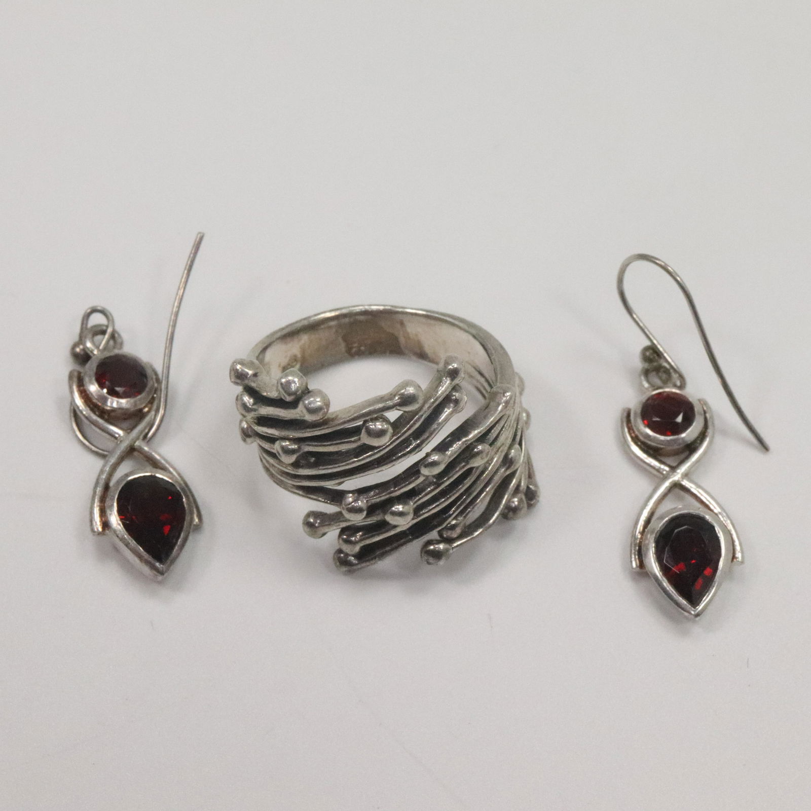 .925 Sterling Spray Ring & Sterling Garnets Earrings (1 of 7)