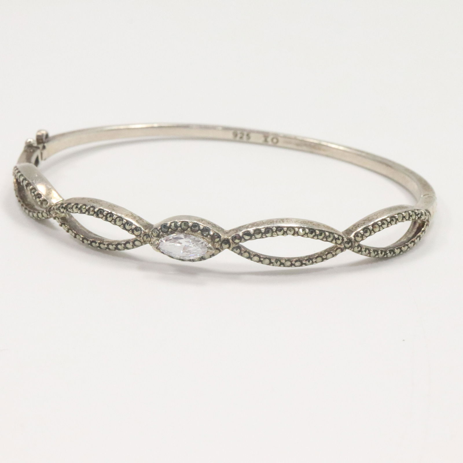 .925 Sterling Silver Marcasites and CZ Bangle Bracelet (1 of 4)