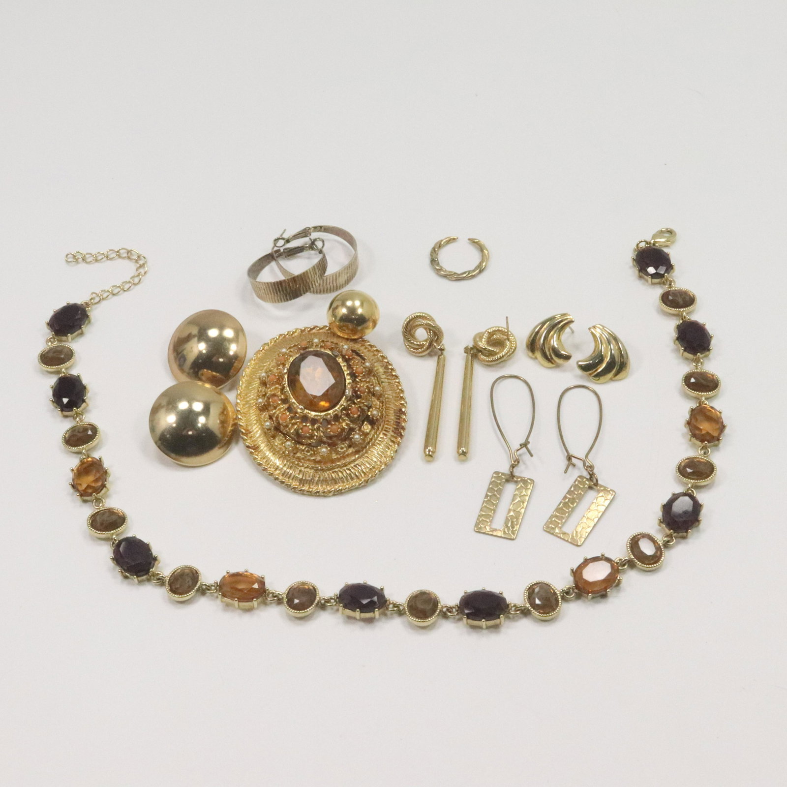 Intaglio Necklace, Costume Brooch & 5 Pairs Earrings: Intaglio Necklace 15 in. x 1/2 in. , Costume Brooch 2 1/4 in. x 2 in. & 5 Pairs Earrings [pierced].