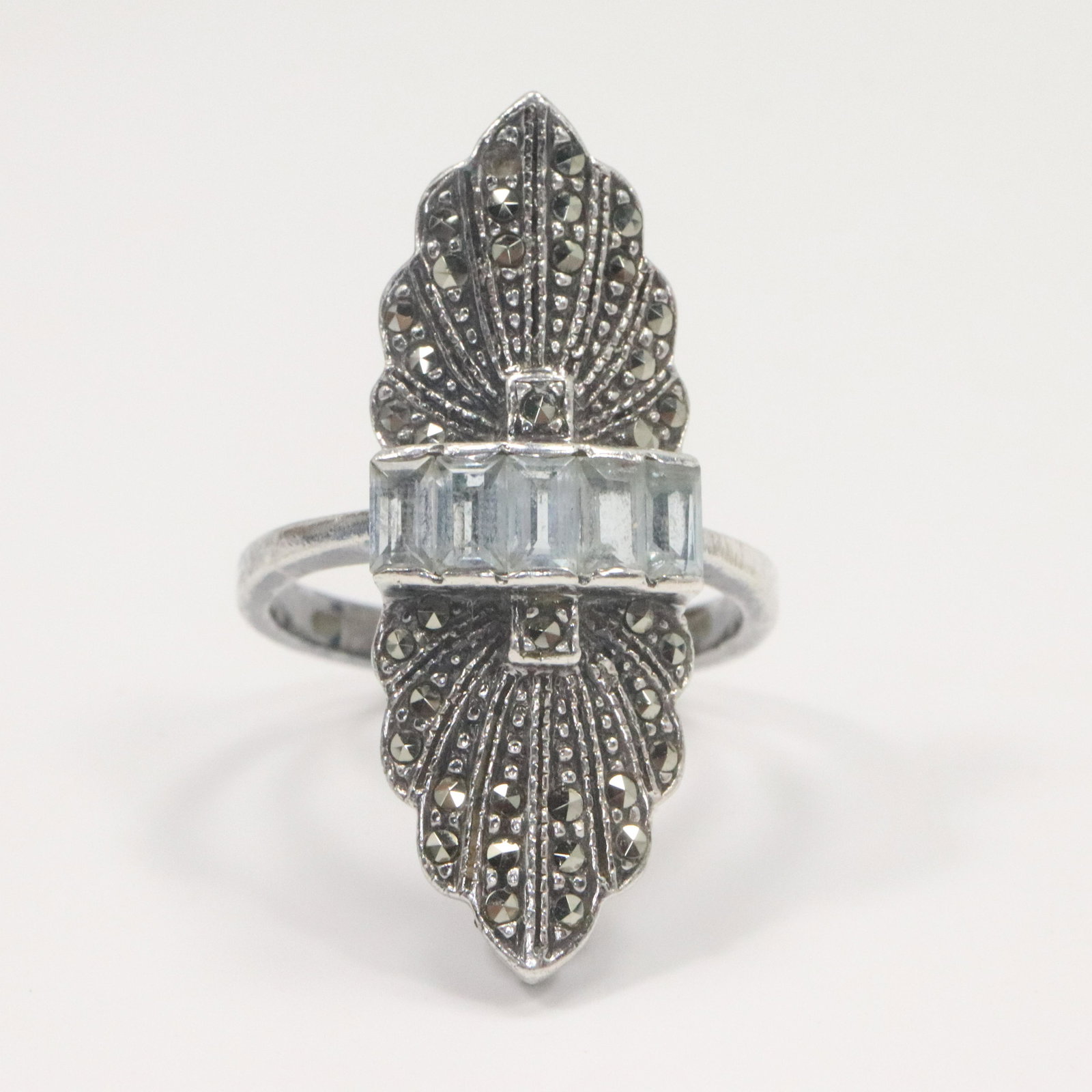 .925 Sterling Art Deco Marcasites Blue Topaz Ring (1 of 4)