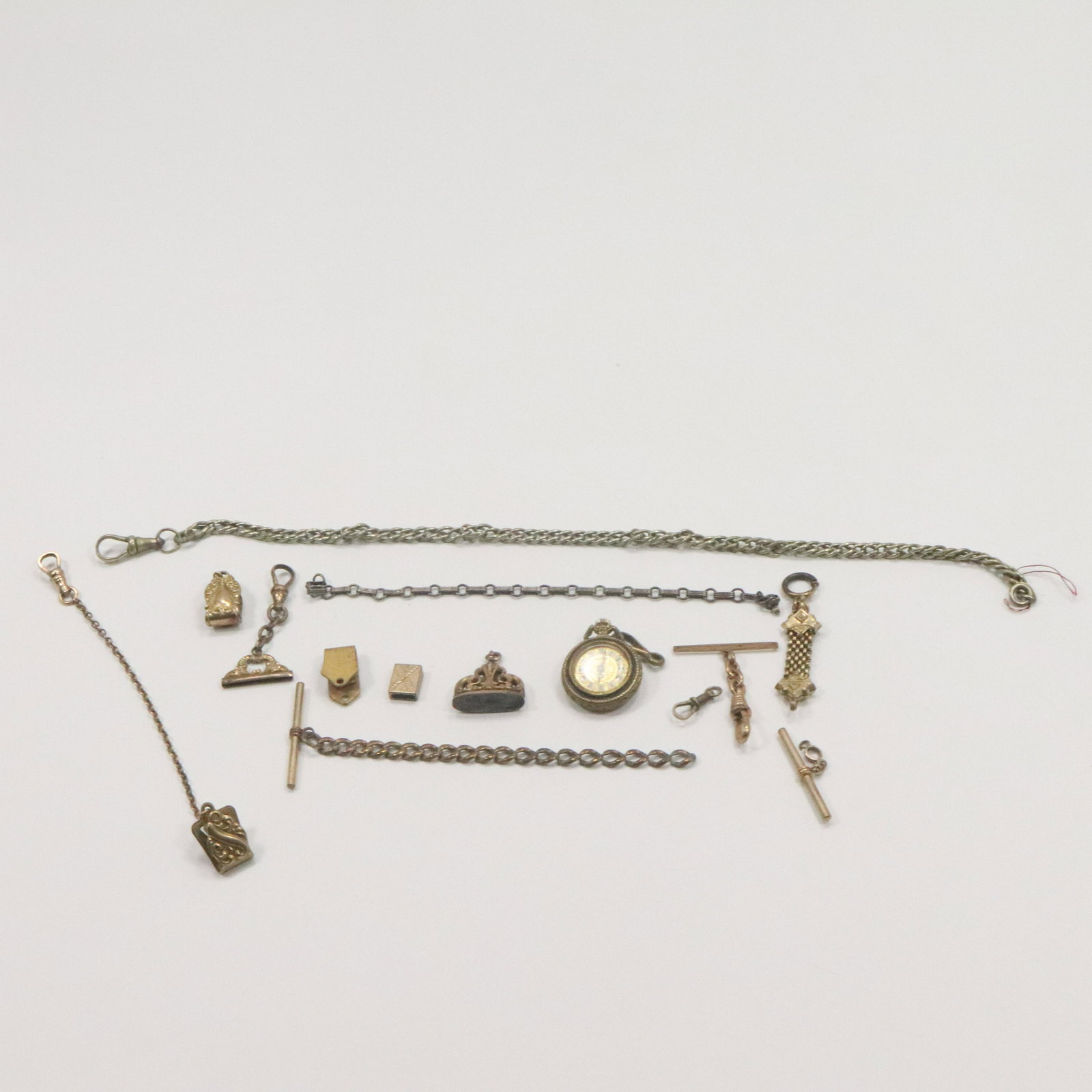 5 Antique Watch Fobs and Parts, Ladies Watch: 5 Antique Watch Fobs [some marked 10K] and Parts, Ladies Watch.