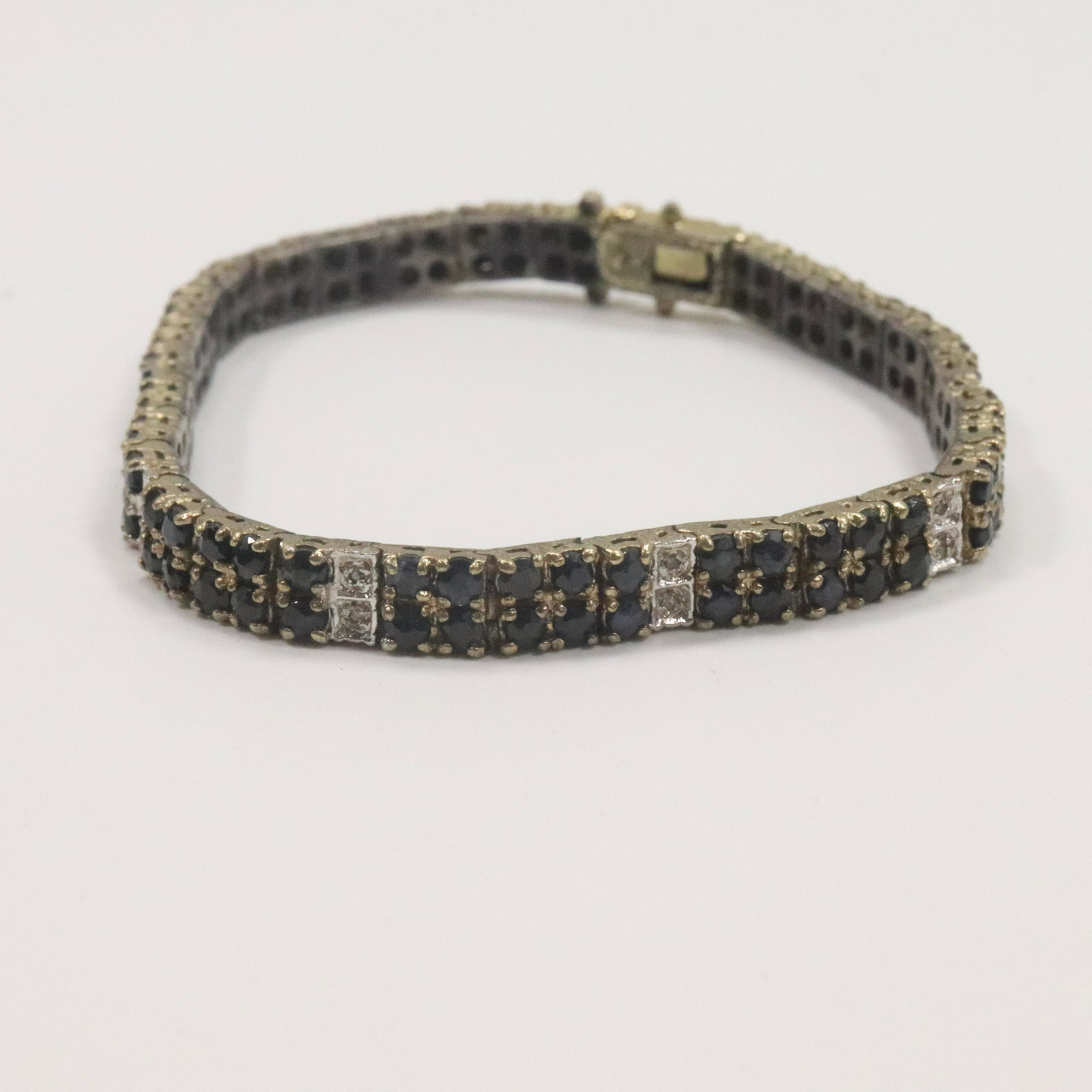 .925 Sterling Silver Blue Sapphire Diamonds Bracelet (1 of 4)