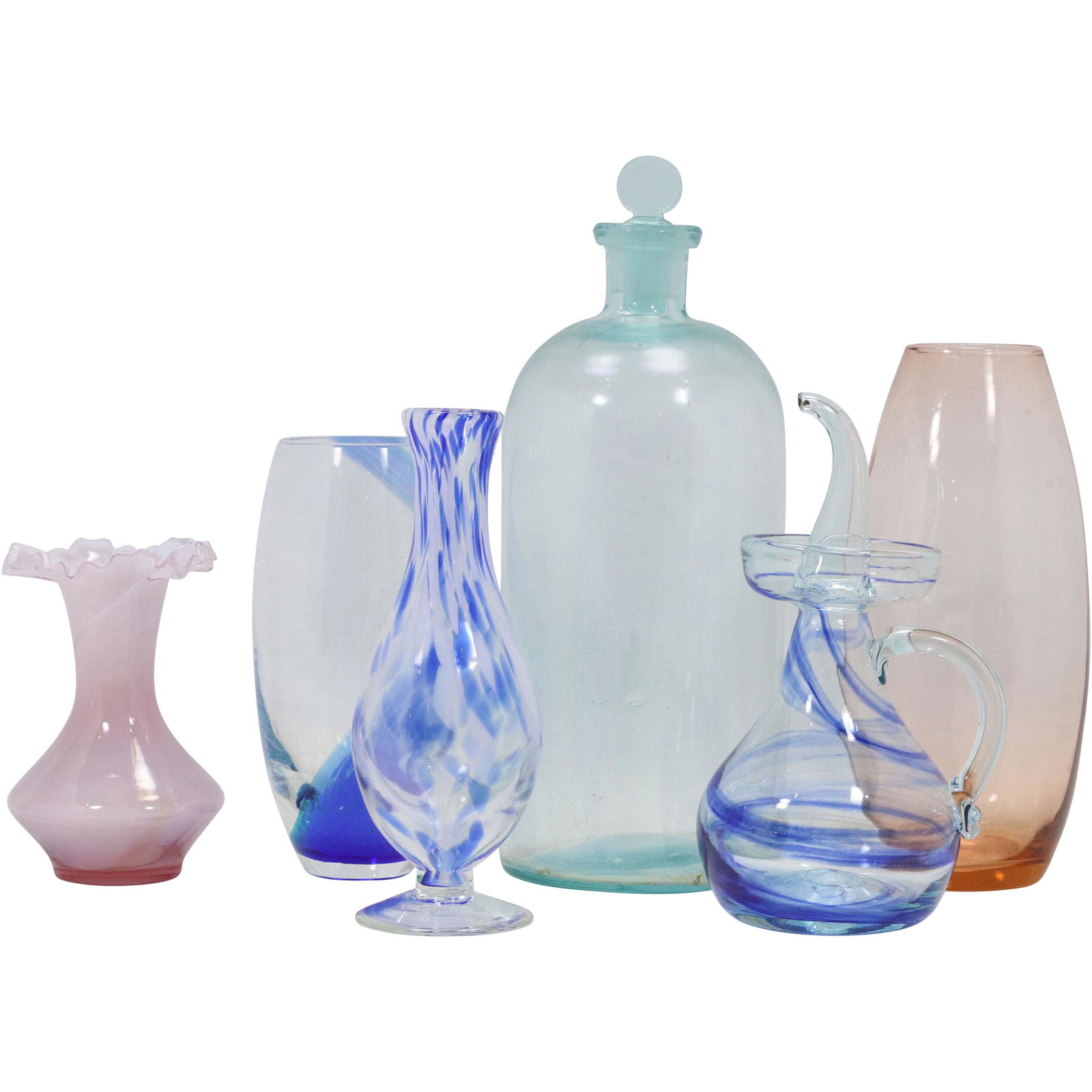 [6] Assorted Vintage Color Glass Vases, Pitcher, Bottle (1 of 19)