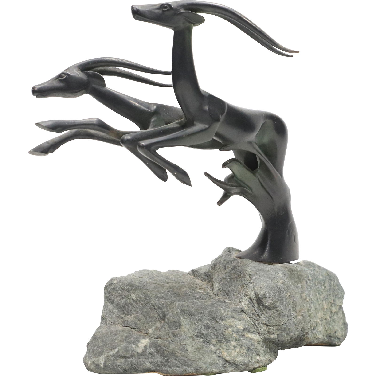 Signed Gu, Bronze Jumping Gazelles Sculpture (1 of 10)
