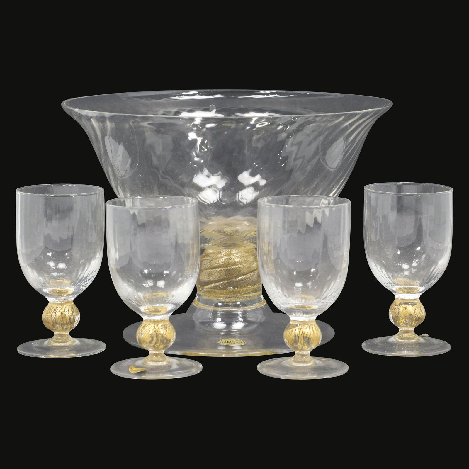 Italian Venetian Glass Center Bowl & 4 Venetian Goblets (1 of 13)
