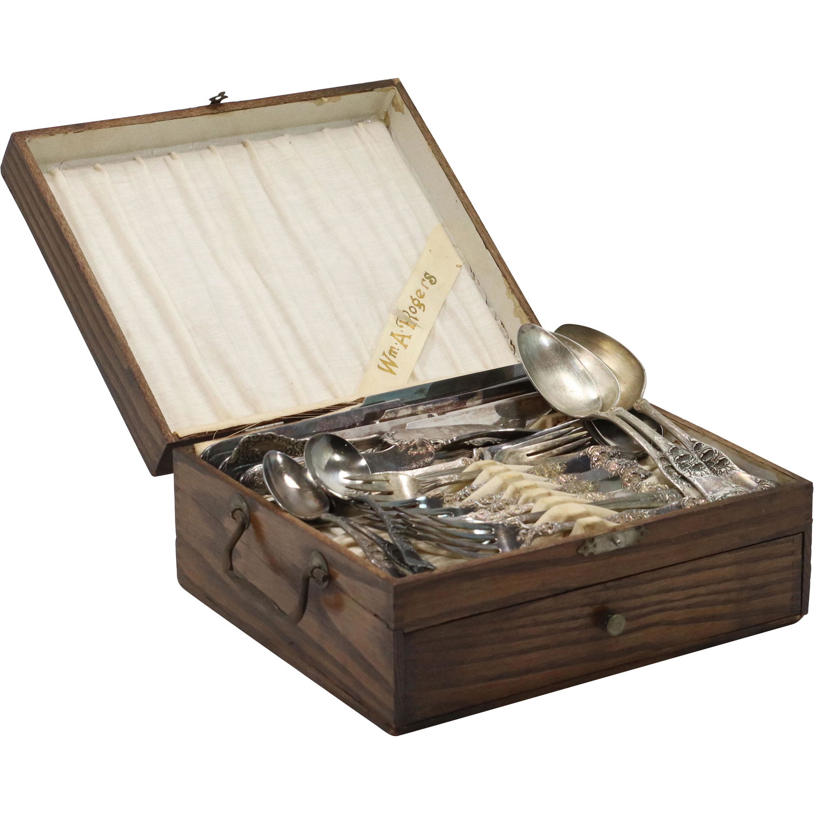 Wm A Rogers Silver Plate Flatware in Wood Box 1 Drawer (1 of 12)