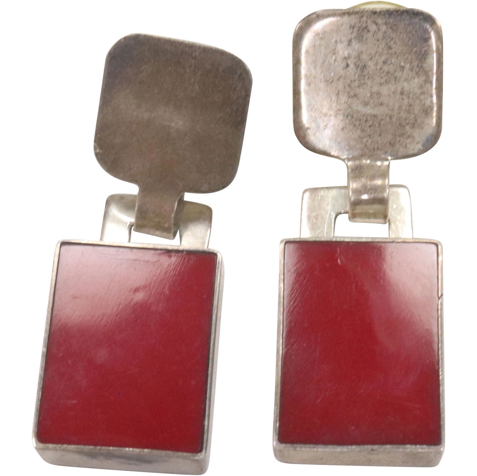 .925 Sterling Silver Red Jasper Earrings- Pierced: .925 Sterling Silver Red Jasper Earrings- Pierced. Size: 1 3/4 in. x 5/8 in.