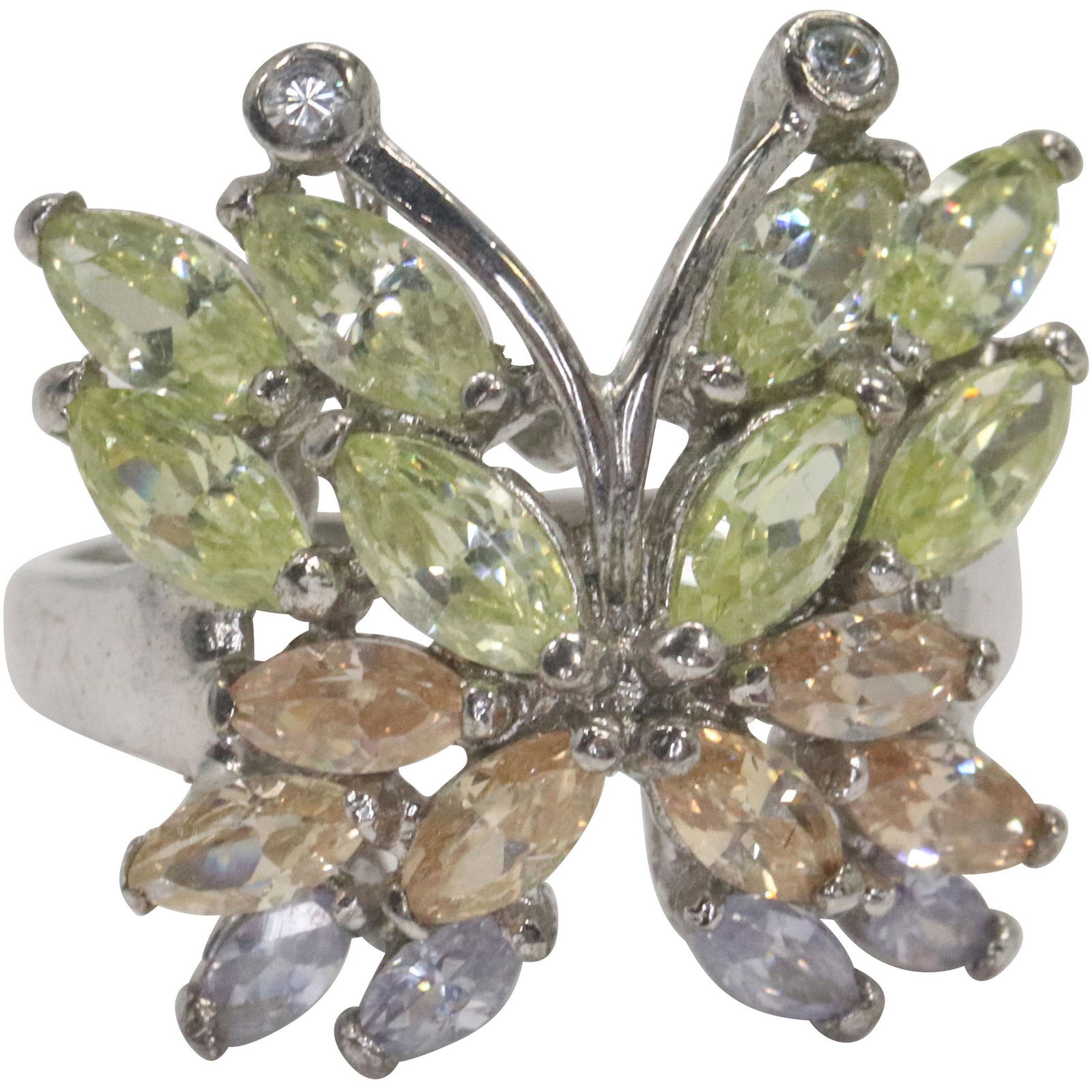 .925 Sterling Silver Peridots, Citrines, Clear Ring (1 of 6)