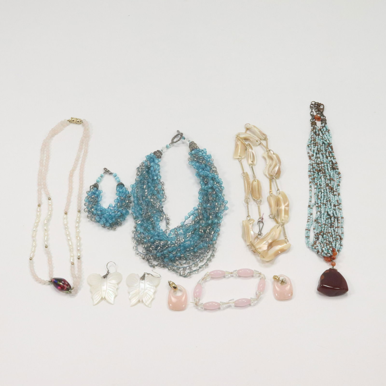 8 Pcs. MOP Butterfly Earrings; Rose Quartz Necklace Ear (1 of 14)