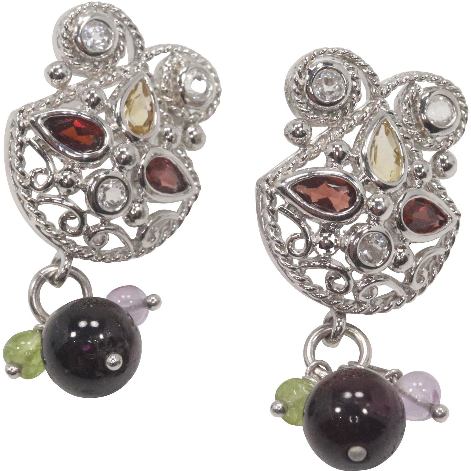 .925 Sterling Silver Earrings Garnets, Spinels, Peridot (1 of 4)
