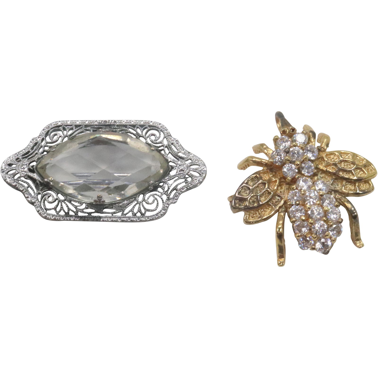 2 Brooches: 10K Gold Filigree Victorian; .925 Bee Pin (1 of 5)