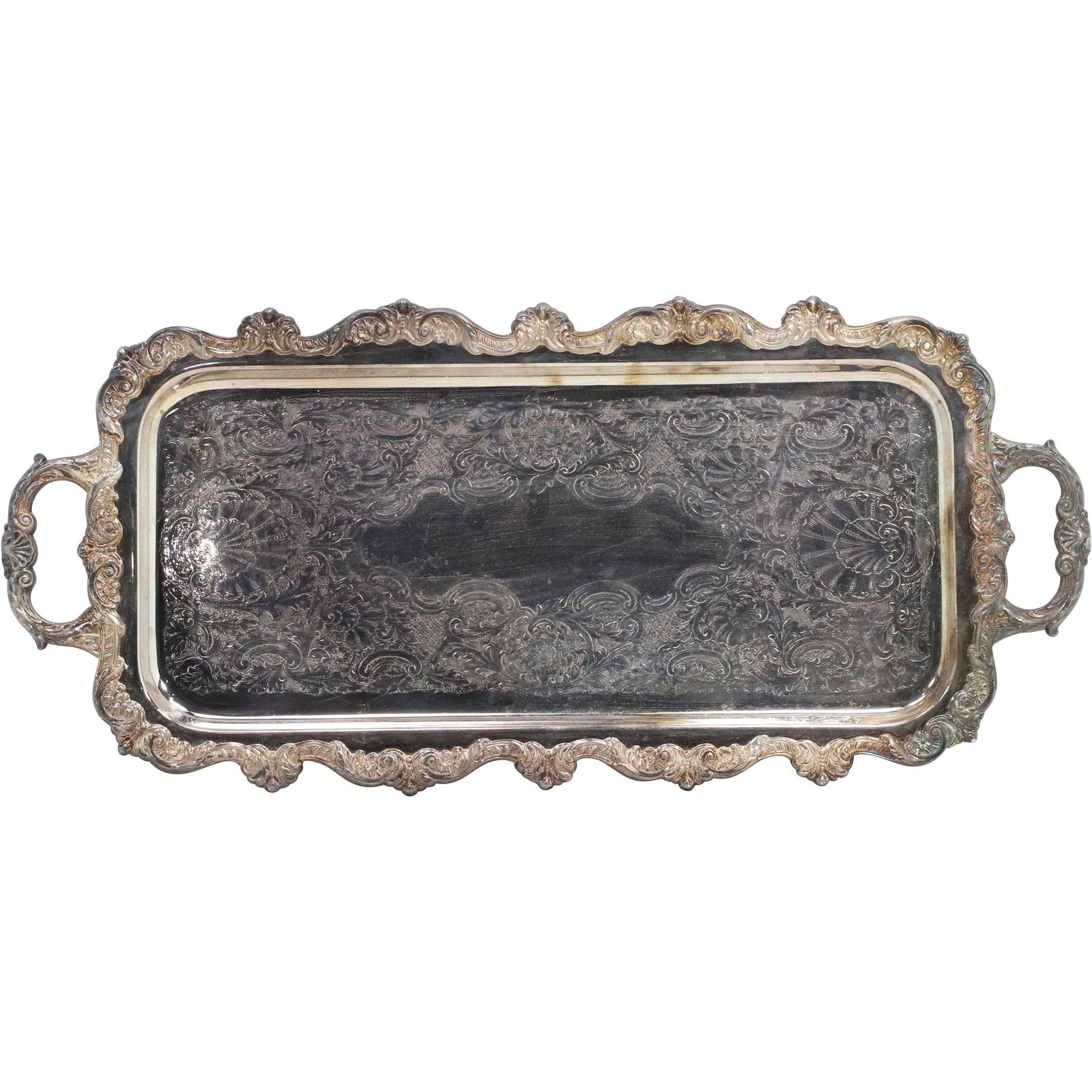 Ornate Silver Plate Rectangular Footed Serving Tray (1 of 9)