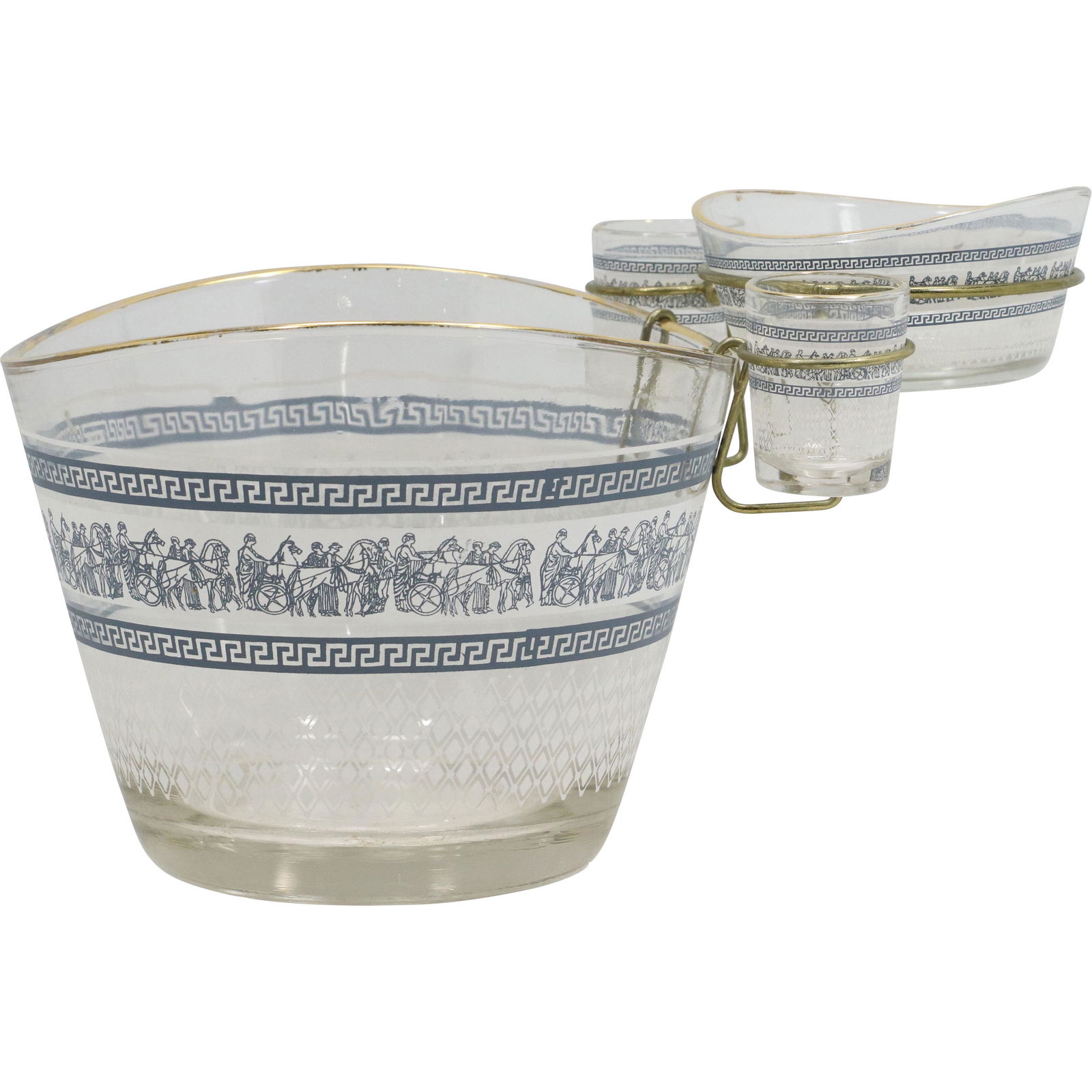 5pc Metal Holder And Glass Chip & Dip, Greek Design (1 of 10)