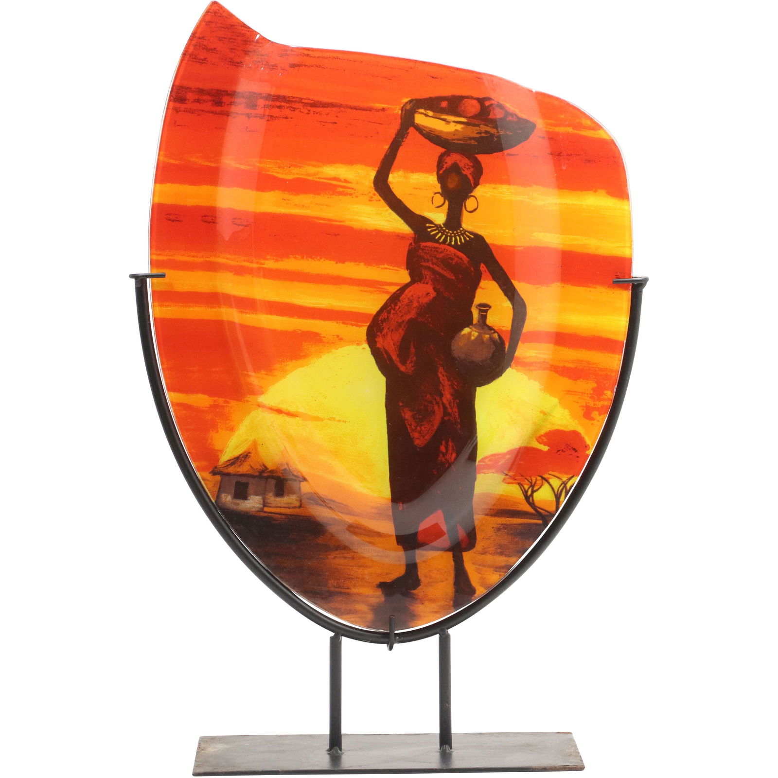 African Woman Thin Orange Glass Vase in Metal Holder (1 of 7)