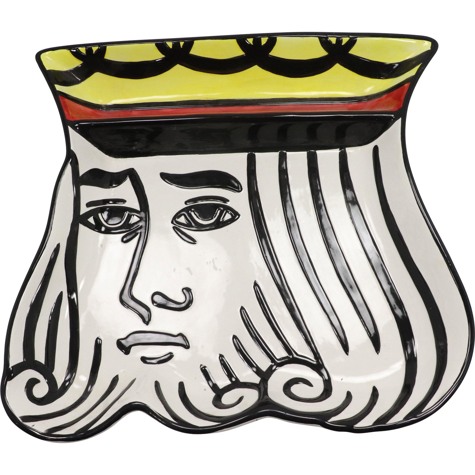 Style of Picasso "KING's FACE" Ceramic Tray by DWS/MWS: Style of Picasso "KING's FACE" Ceramic Tray by DWS/MWS. size: 2.25h 16.25w 15L
