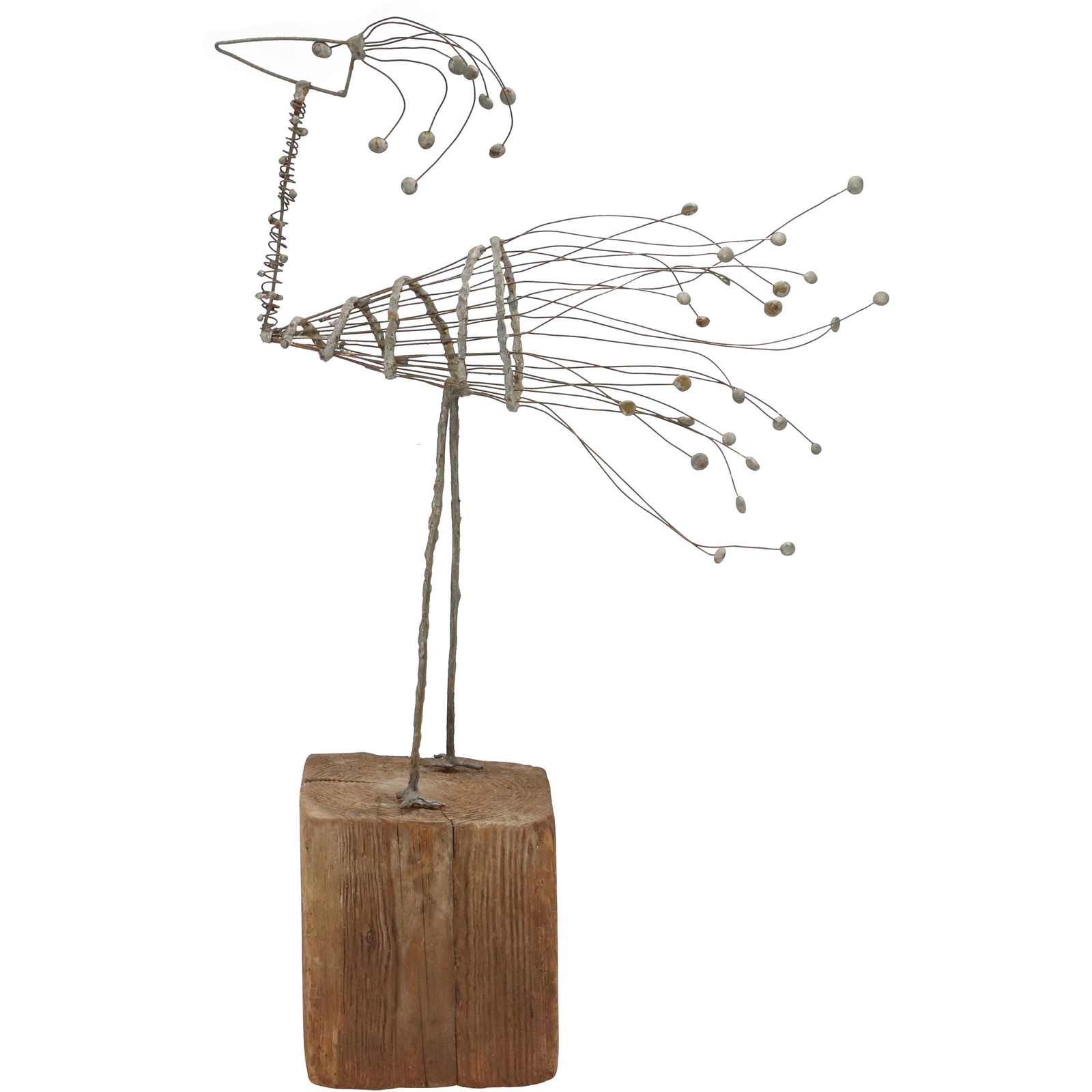 Mid-Century Modern Folk Art Wire Bird Sculpture on Base (1 of 9)