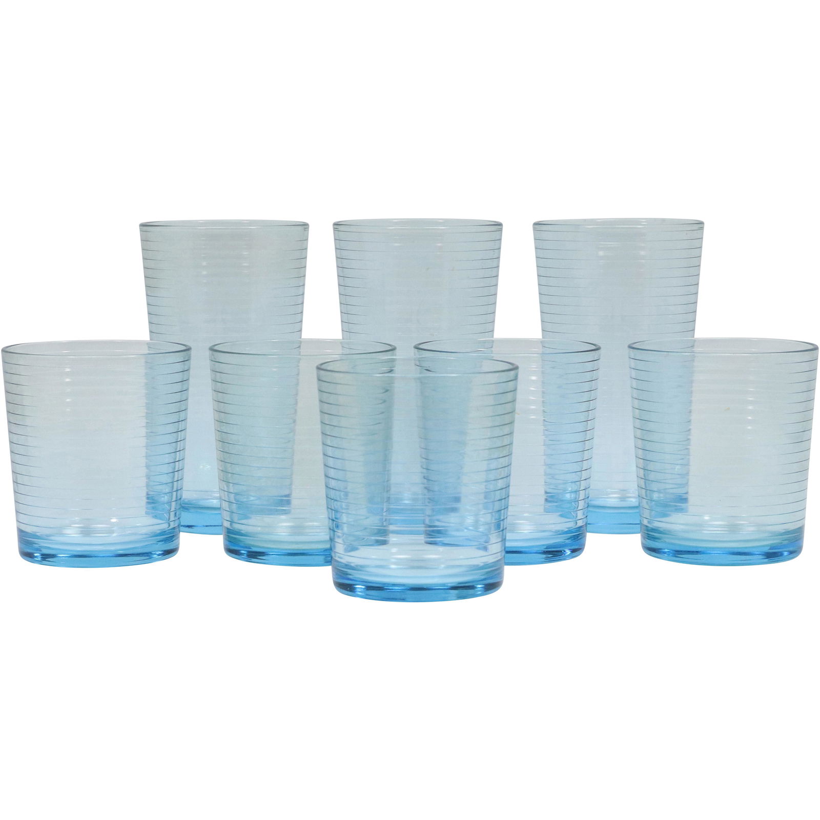 8 Mid-Century Ice Blue Ribbed Pattern Drinking Glasses (1 of 8)