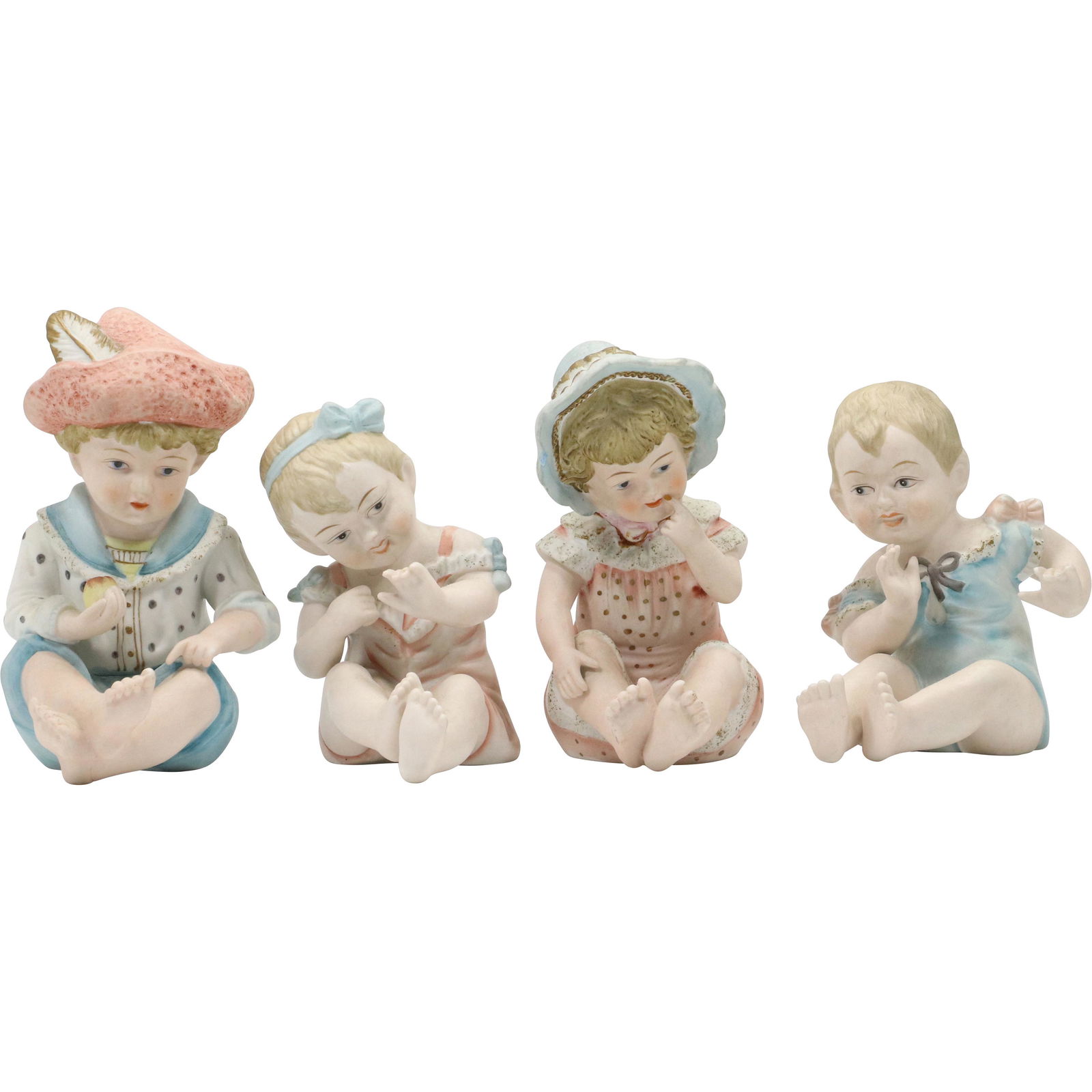 [4] Four Assorted Bisque Seated Child Figure Statues (1 of 18)