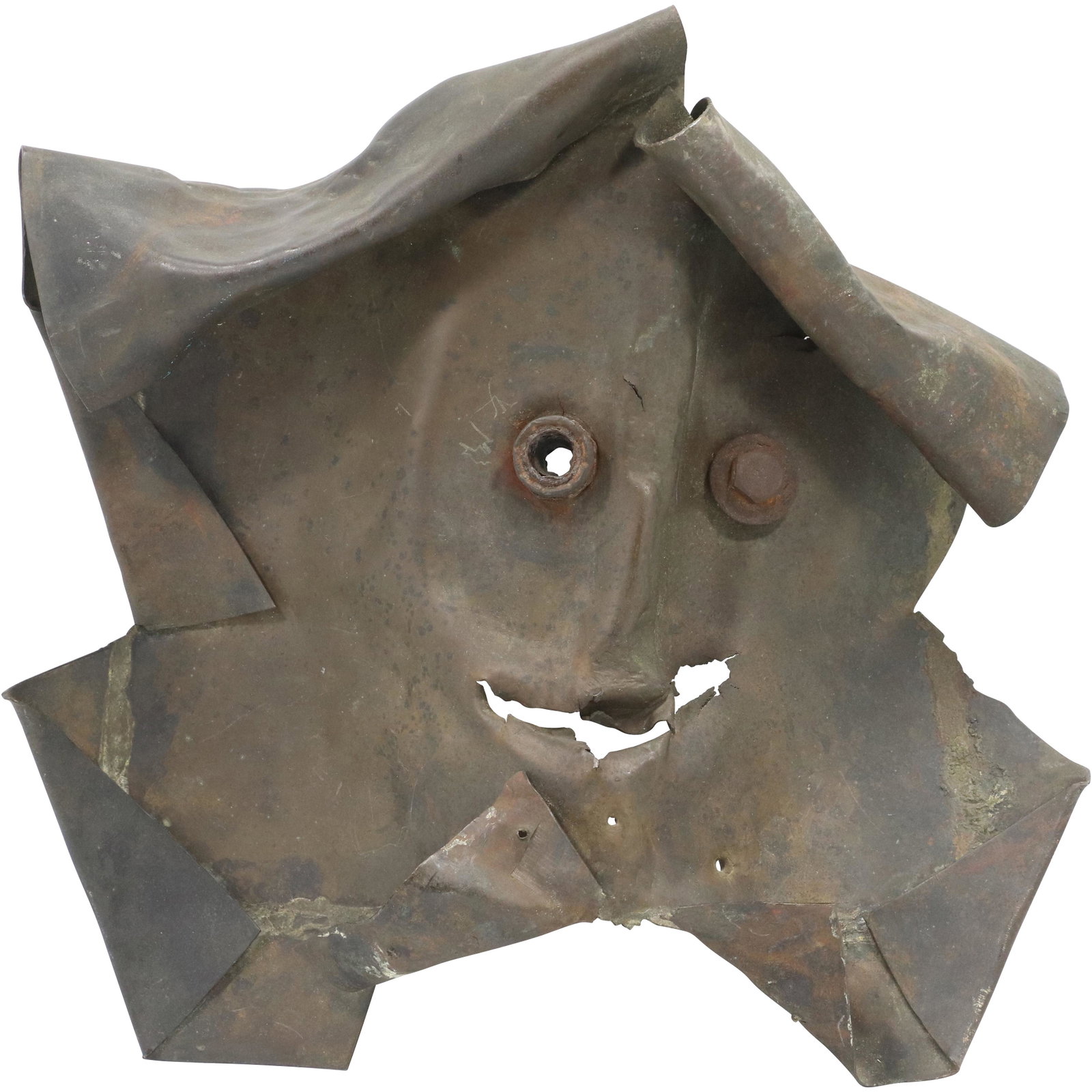 Brutalist Mid-Century "FACE" Metal Sculpture: Brutalist Mid-Century "FACE" Metal Sculpture. size: 12h 12.5w