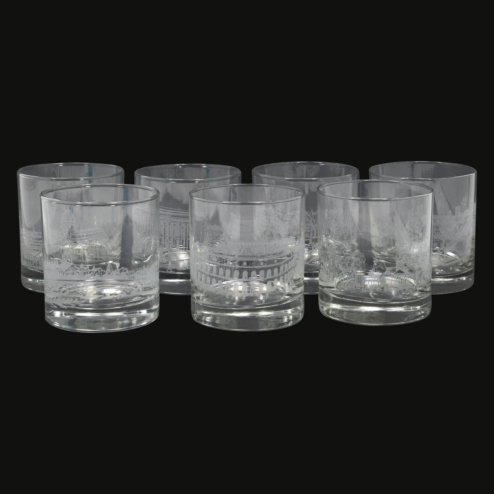 [7] HARVARD Magazine Etched Cocktail Drinking Glasses: [7] HARVARD Magazine Etched Cocktail Drinking Glasses. size: 3.5h 3.25w