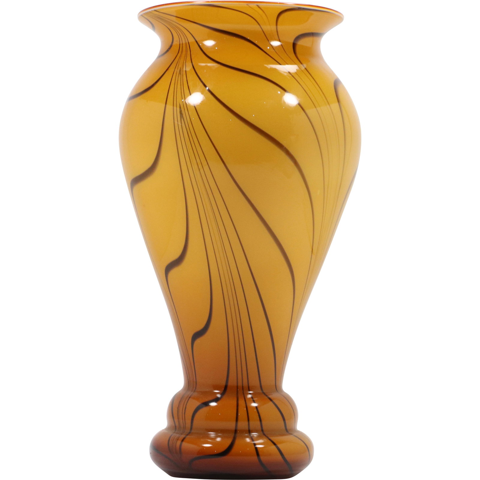 Amber Tall Glass Vase Pulled Feather Lines Design (1 of 8)