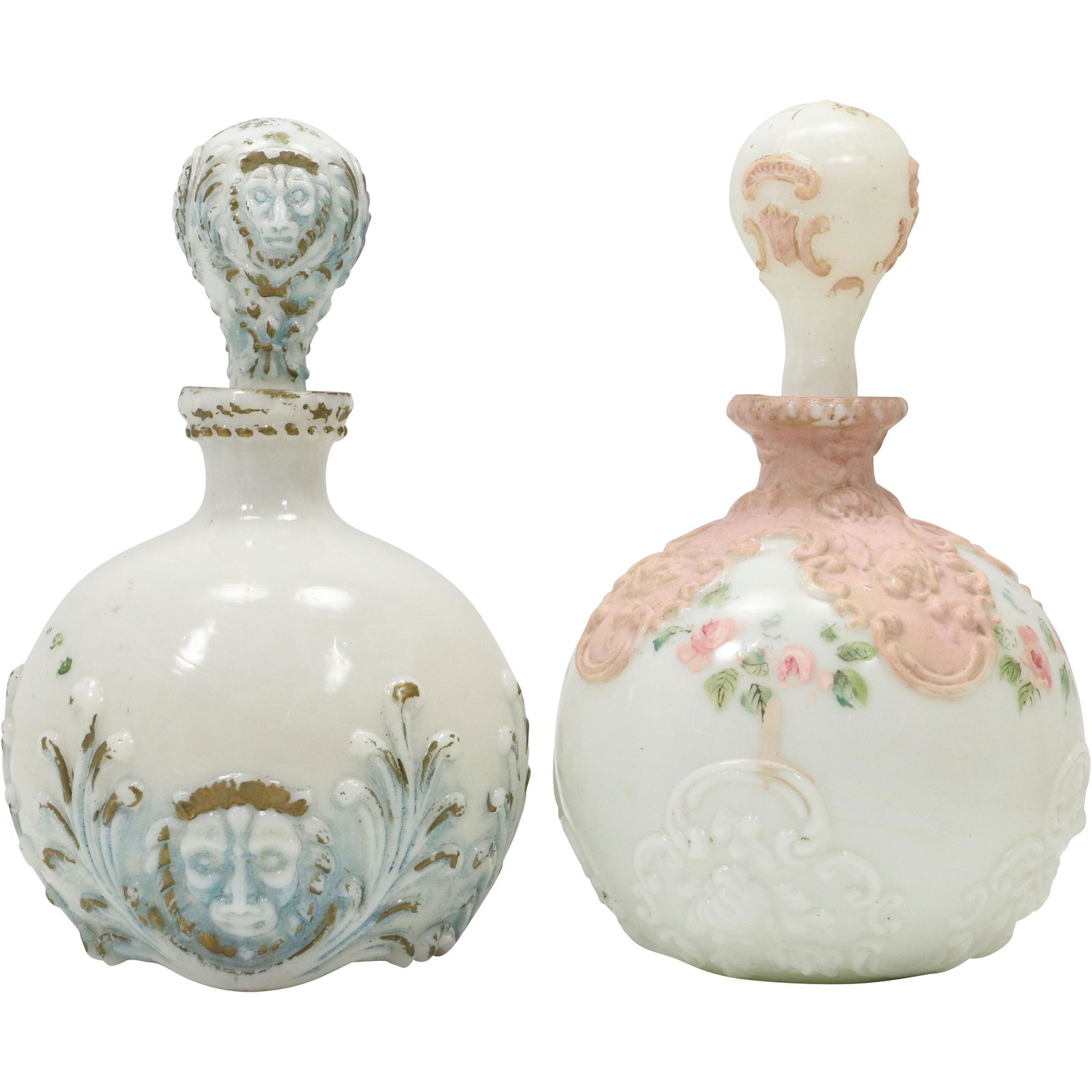 [2] Victorian Embossed Bristol Glass Cologne Bottles (1 of 13)