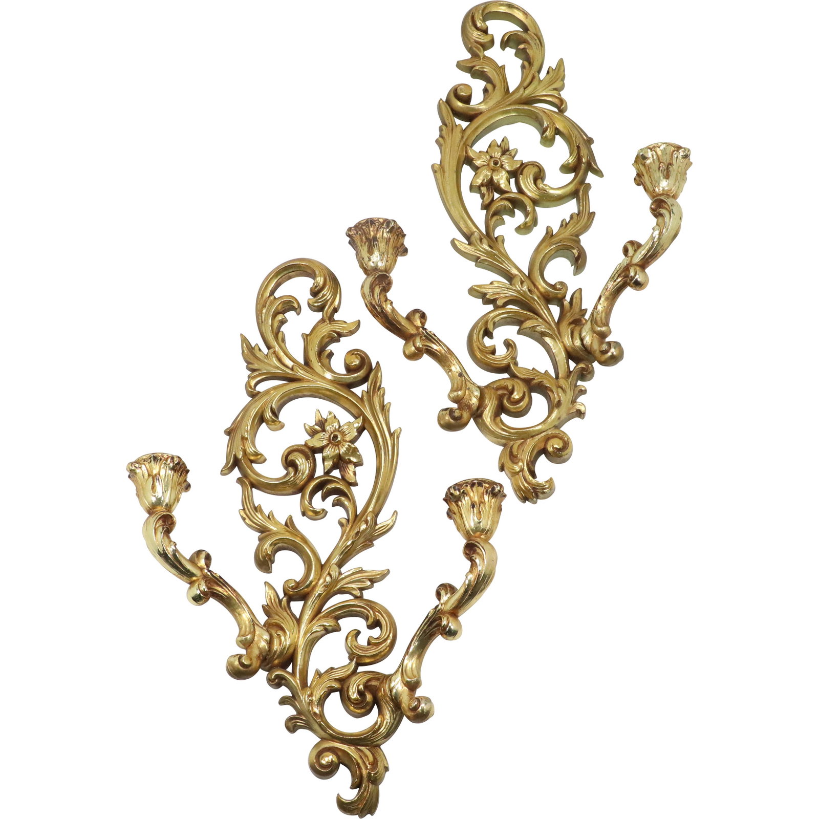 [2] Syroco Wood Gold Gilt Candle Wall Scones: [2] Syroco Wood Gold Gilt Candle Wall Scones. size: 17.5h 11.5w