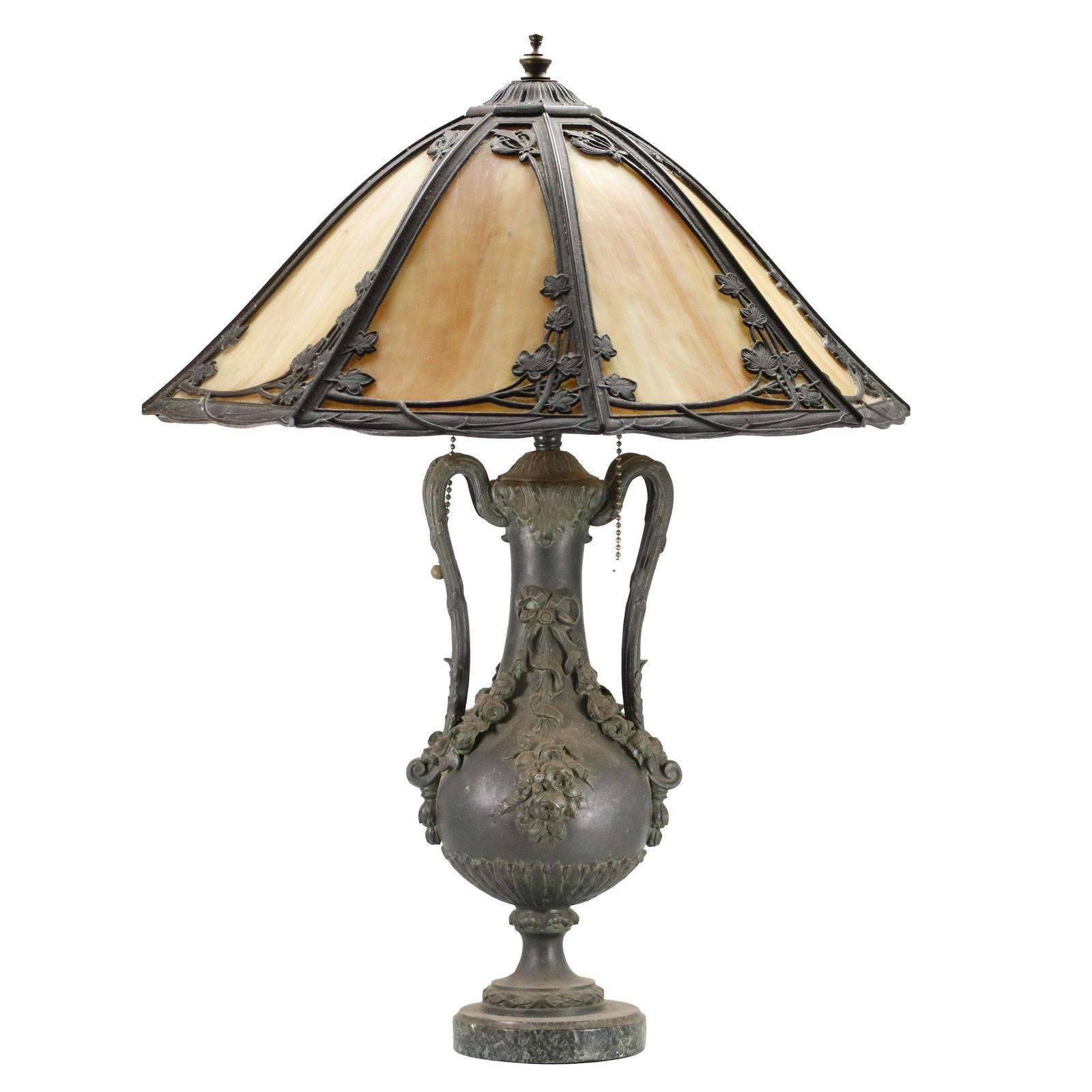 Quality Fancy 8-Panel Caramel Slag Glass Table Lamp (1 of 16)