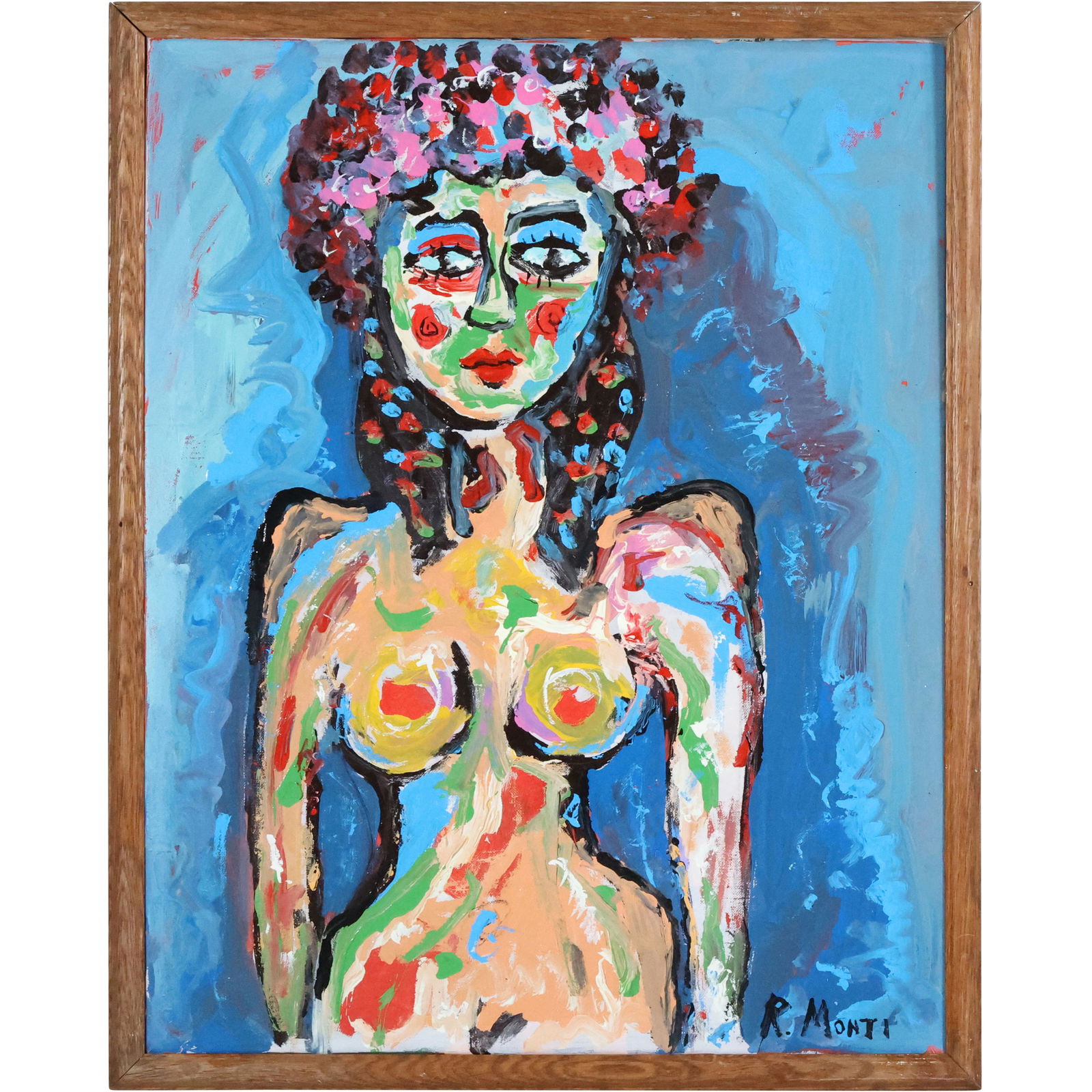 Rocco Monticolo, R Monti, Oil/c Abstract Nude Woman: Rocco Monticolo, R Monti, Oil/c Abstract Nude Woman . Oil on canvas painting. Signed, Framed. Well listed American Artist. size: 28 x 22, 29.5 x 24 outside of frame. ASKart: Rocco Monticolo is a popul