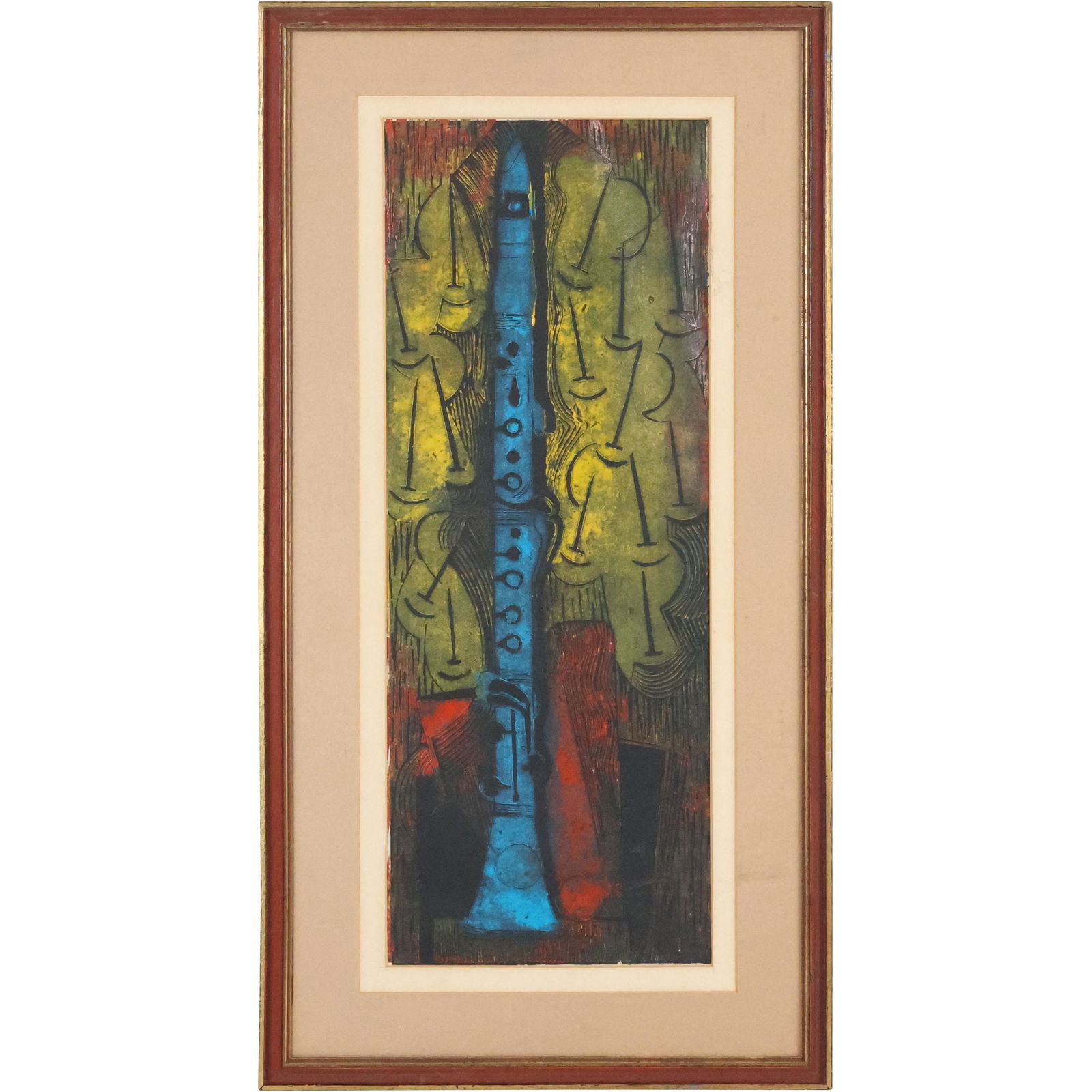 Mid-Century Modern Oil/b Painting "Blue Clarinet" (1 of 9)