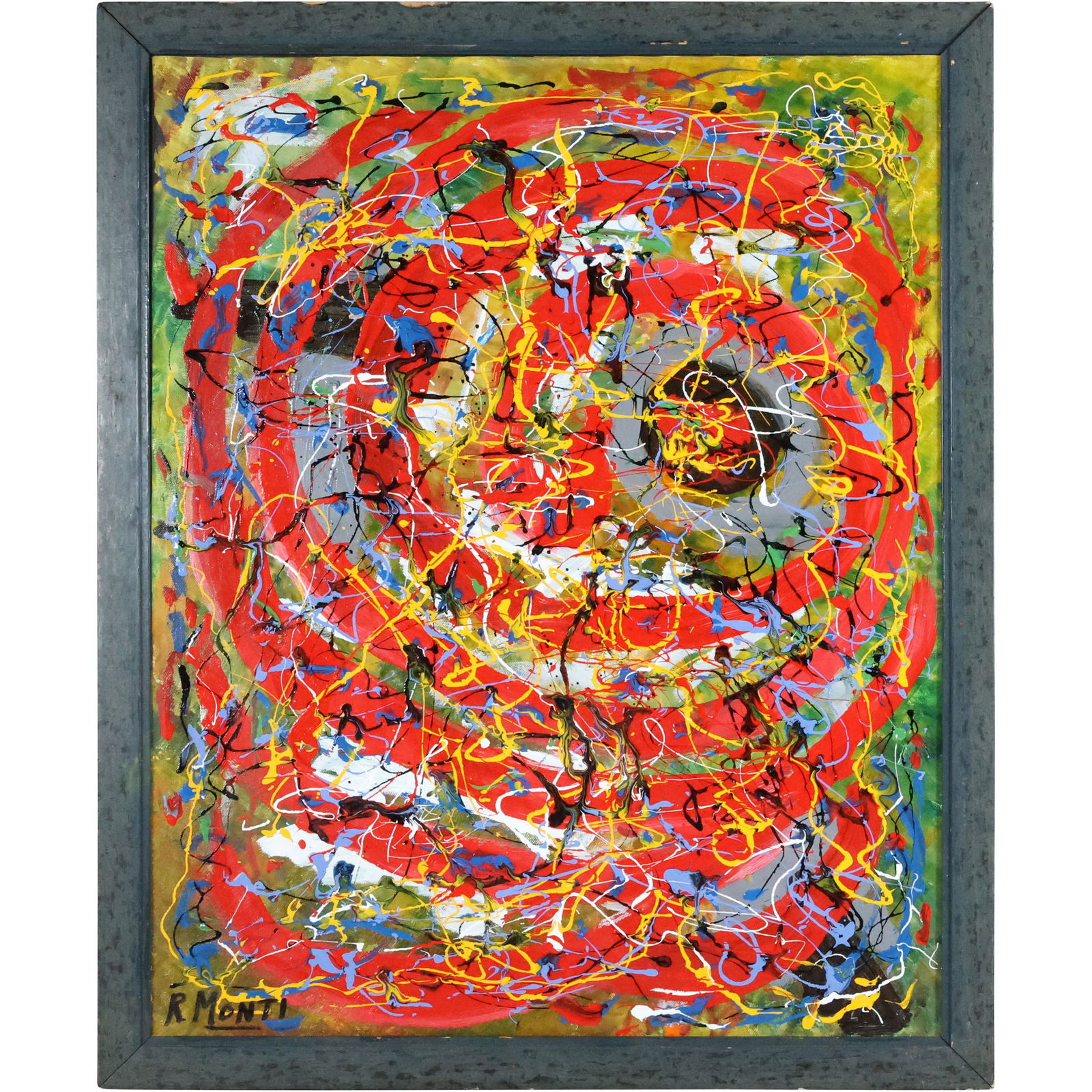 Rocco Monticolo, R Monti, Oil/c Abstract Swirl Painting: Rocco Monticolo, R Monti, Oil/c Abstract Swirl Painting. Oil on canvas. Signed, Framed. Well listed American Artist. size: 30 x 24, 33 x 27 outside of frame. ASKart: Rocco Monticolo is a popular Mid-C