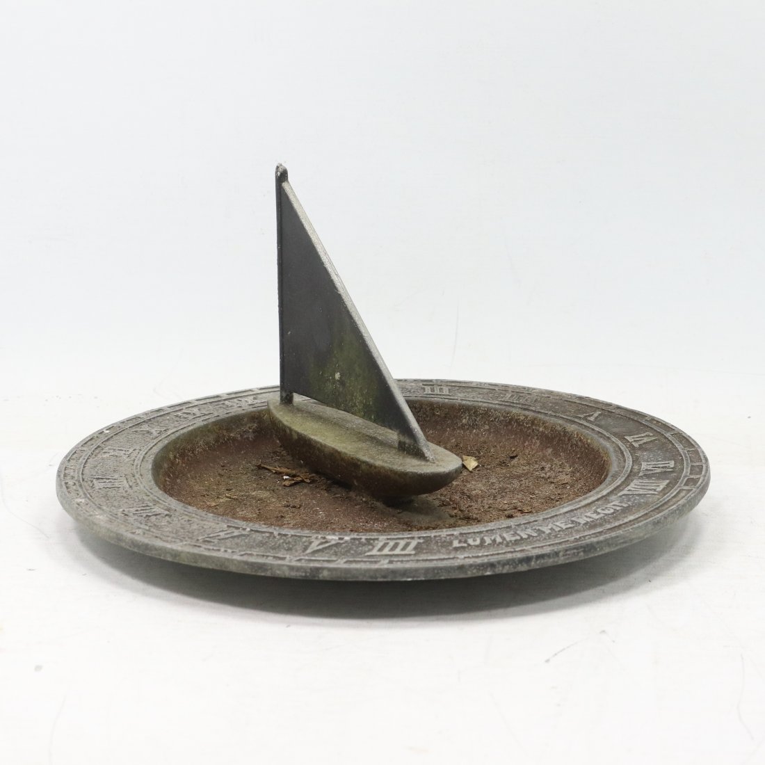 Vintage Cast Iron "Sail Boat" Sundial: Vintage Cast Iron "Sail Boat" Sundial. size: 12 w 6 h