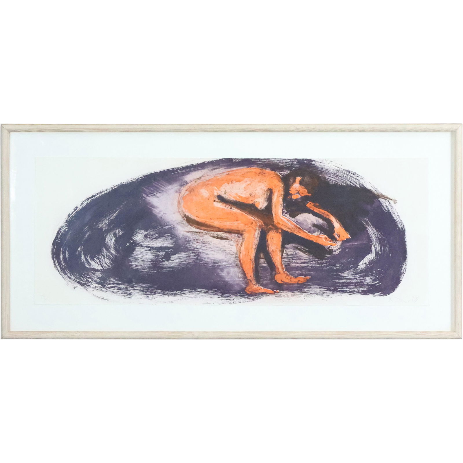 ERIC FISCHL Pencil Signed Etching Aquatint Figure 25/45: ERIC FISCHL Pencil Signed Etching Aquatint Figure 25/45. Untitled [Crouching Figure]; 1984, Elliot Smith Gallery label on verso, Original framing. size: 11.5 x 31.5, 37 x 17 outside of frame. ASKart: